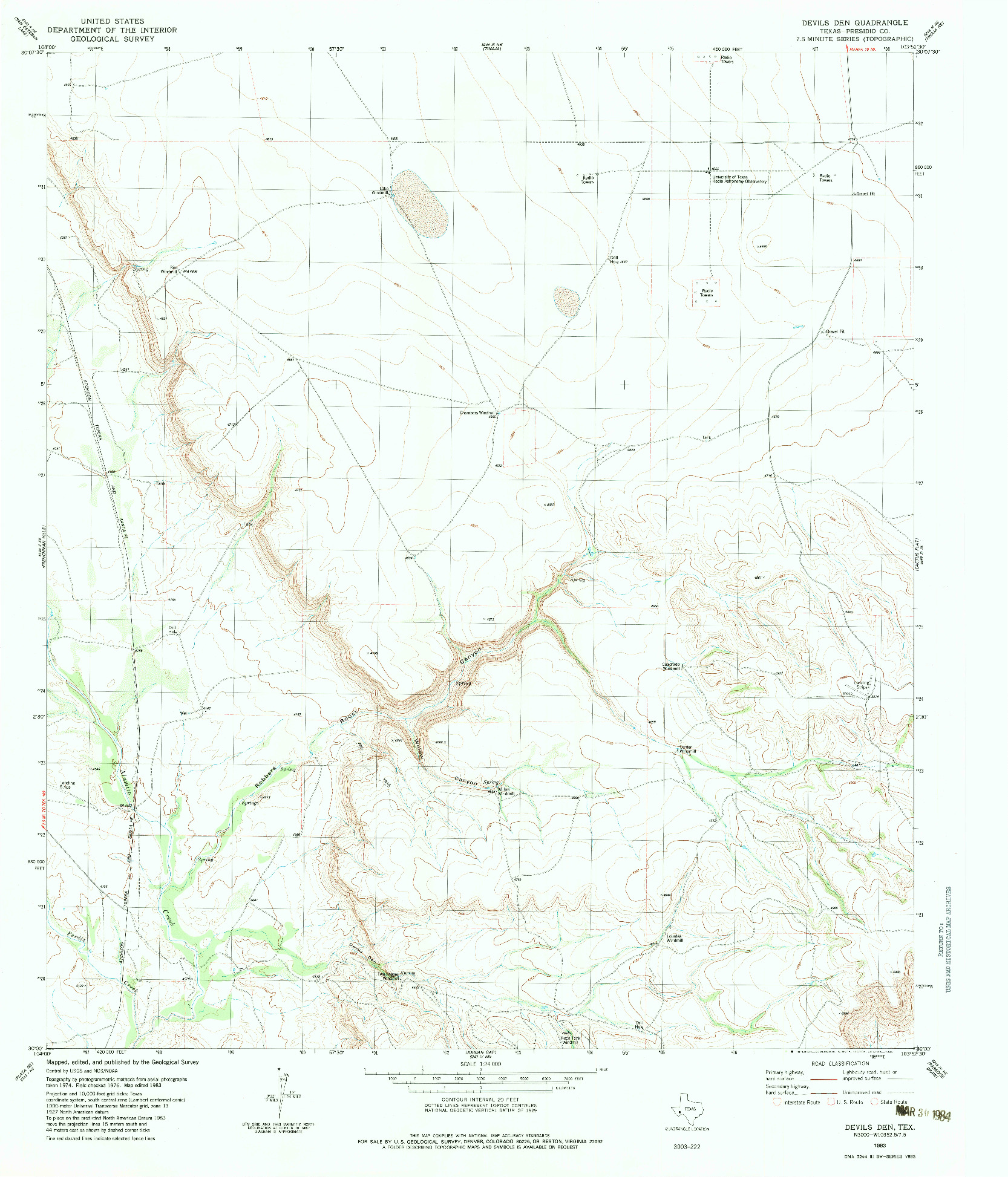 USGS 1:24000-SCALE QUADRANGLE FOR DEVILS DEN, TX 1983