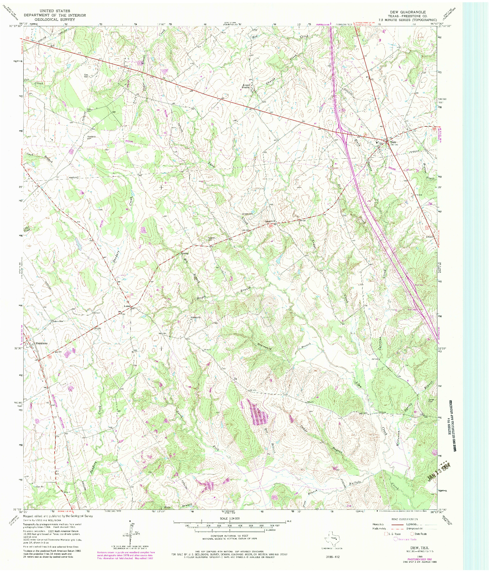 USGS 1:24000-SCALE QUADRANGLE FOR DEW, TX 1965