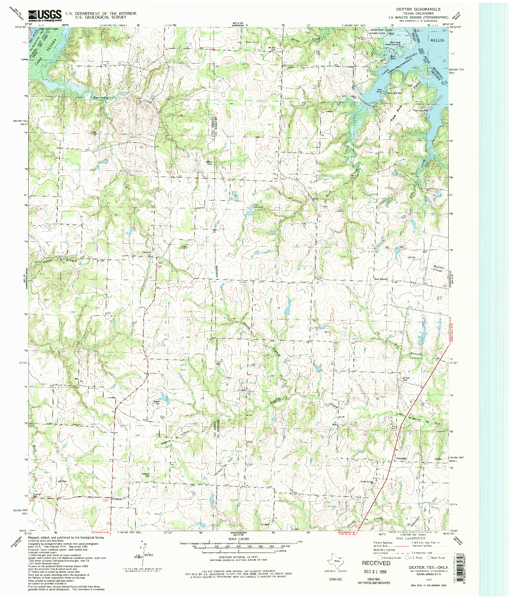 USGS 1:24000-SCALE QUADRANGLE FOR DEXTER, TX 1982