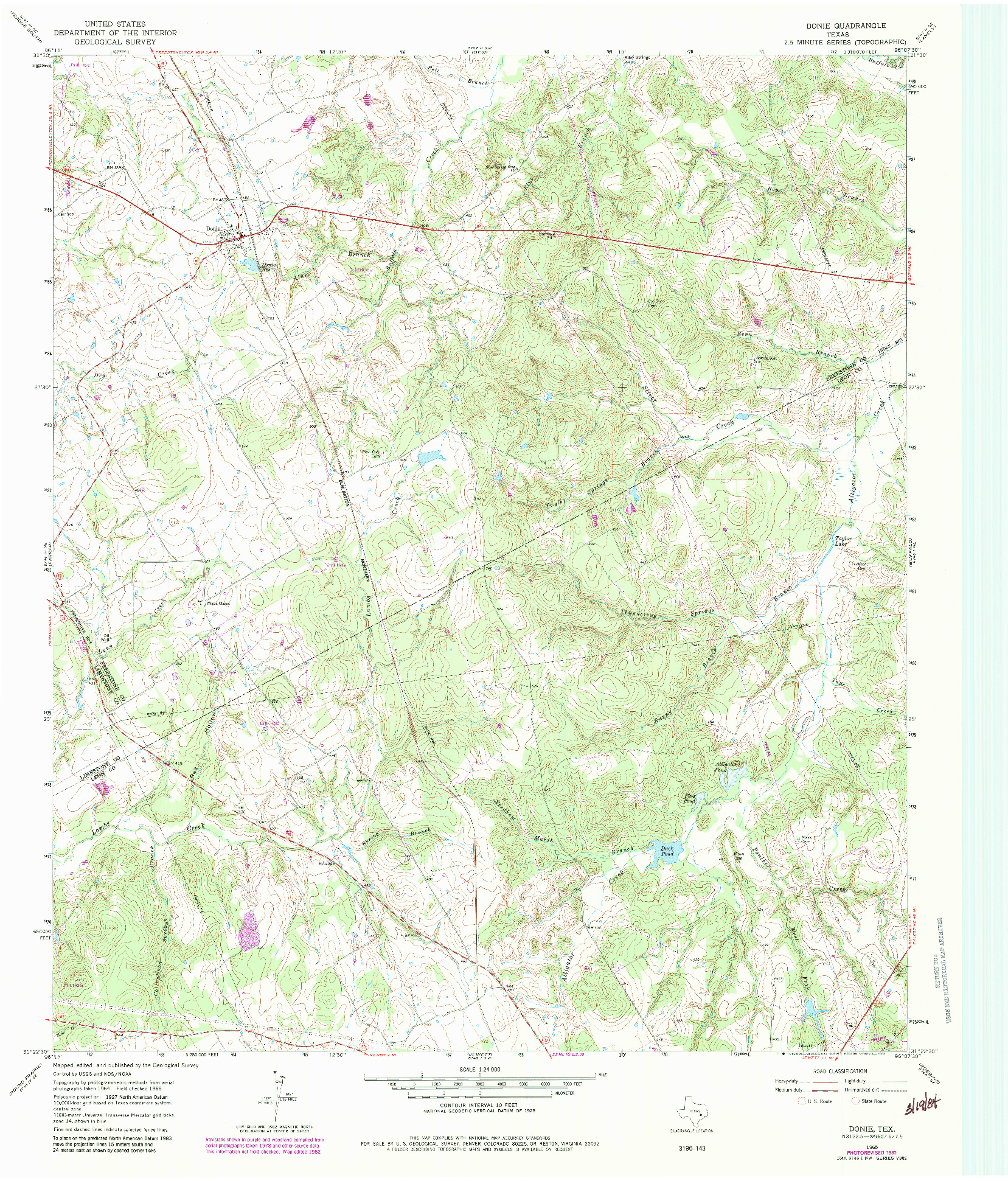 USGS 1:24000-SCALE QUADRANGLE FOR DONIE, TX 1965