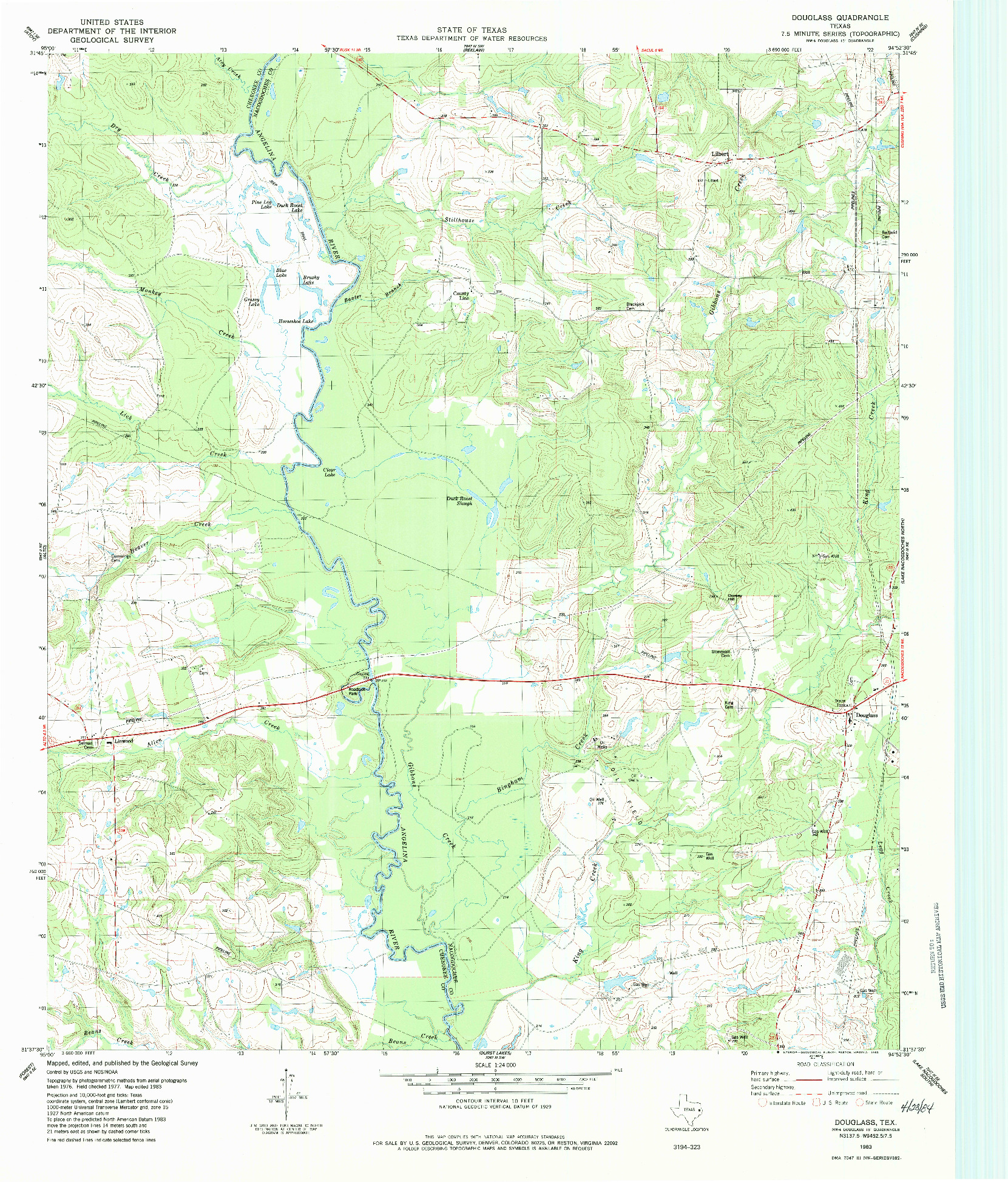 USGS 1:24000-SCALE QUADRANGLE FOR DOUGLASS, TX 1983