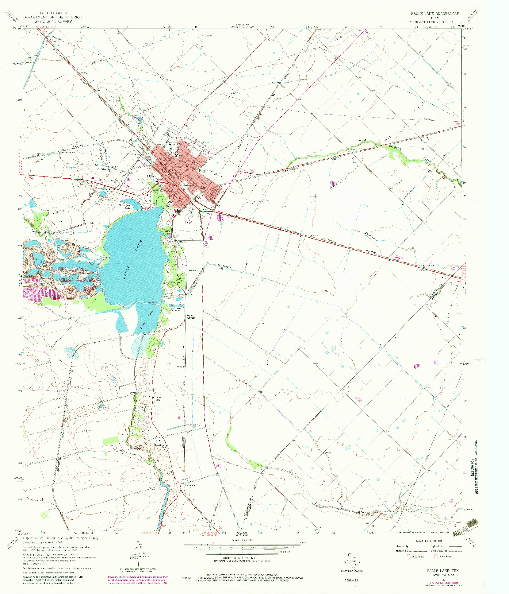 USGS 1:24000-SCALE QUADRANGLE FOR EAGLE LAKE, TX 1963