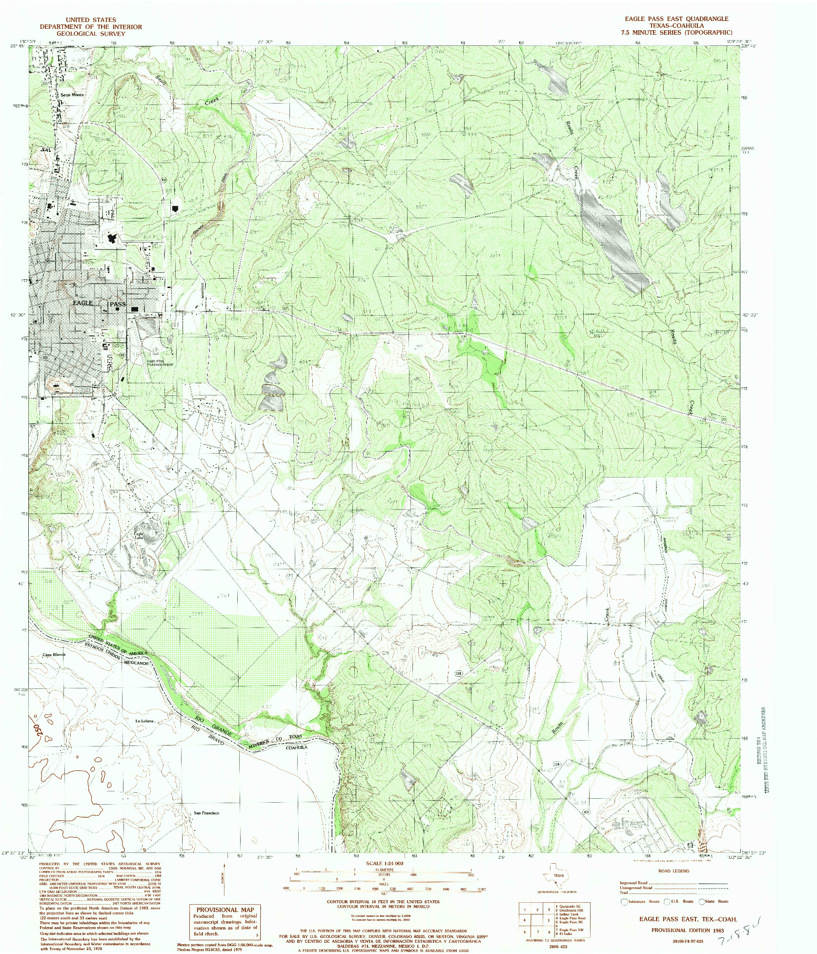 USGS 1:24000-SCALE QUADRANGLE FOR EAGLE PASS EAST, TX 1983