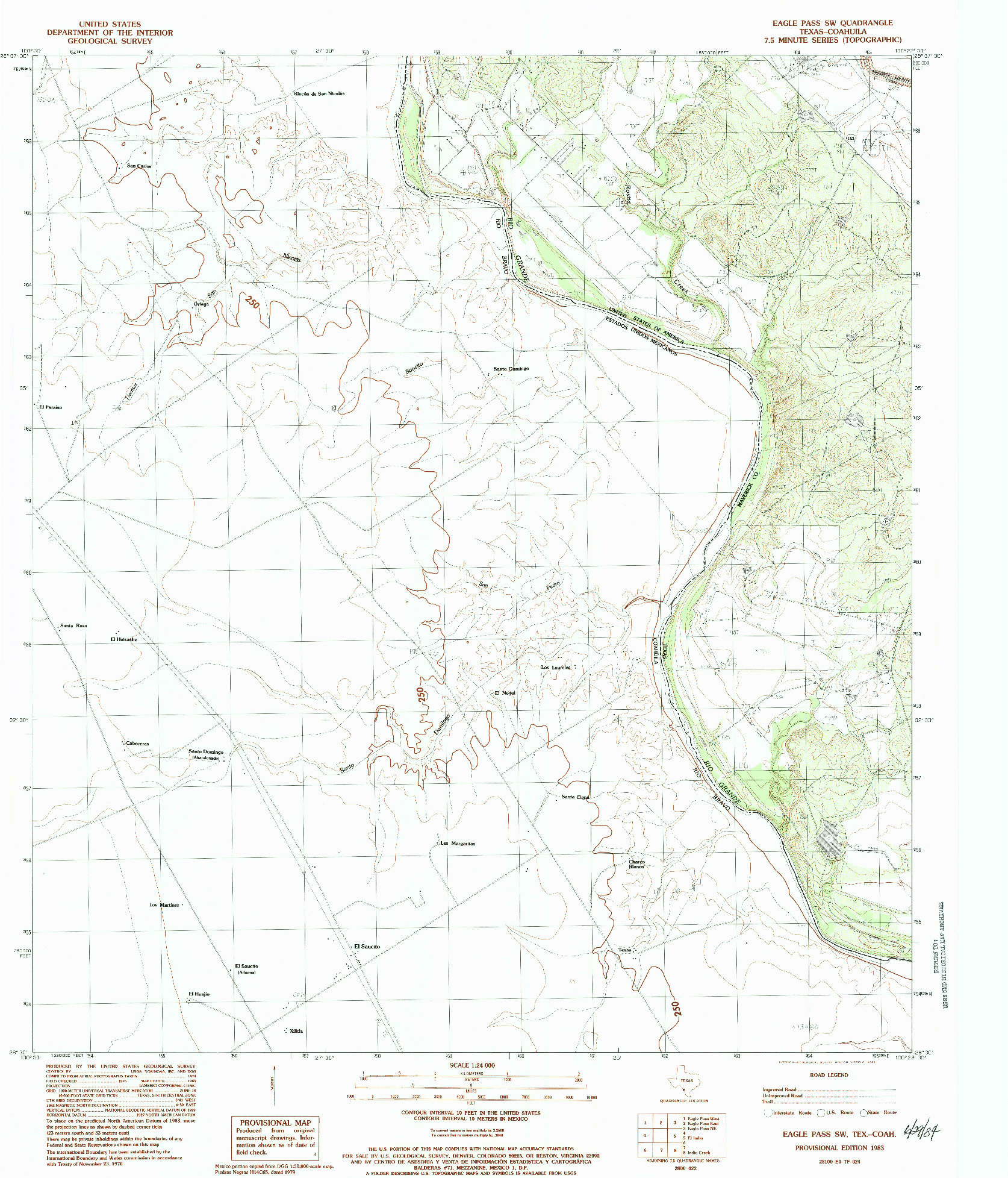 USGS 1:24000-SCALE QUADRANGLE FOR EAGLE PASS SW, TX 1983