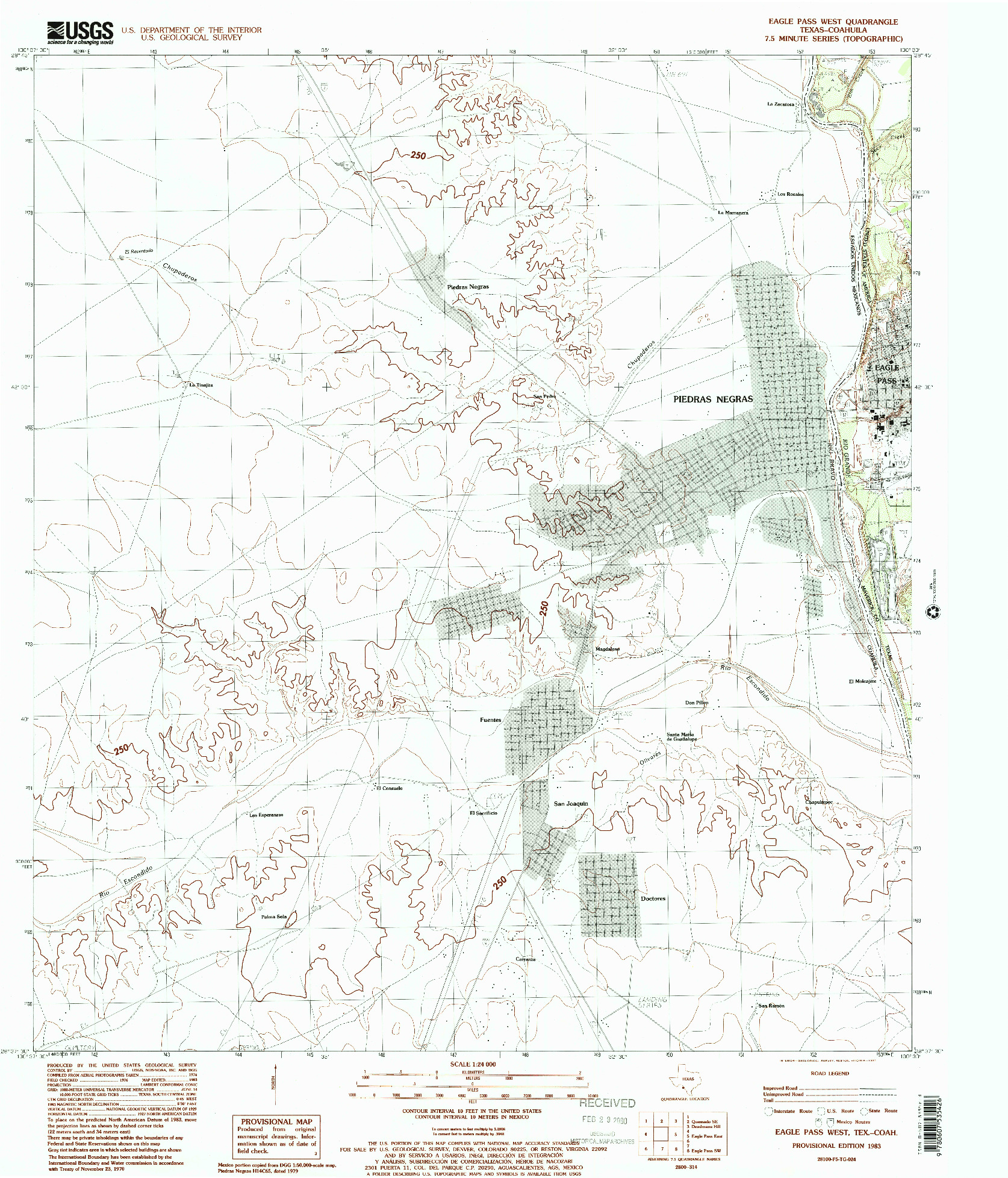 USGS 1:24000-SCALE QUADRANGLE FOR EAGLE PASS WEST, TX 1983