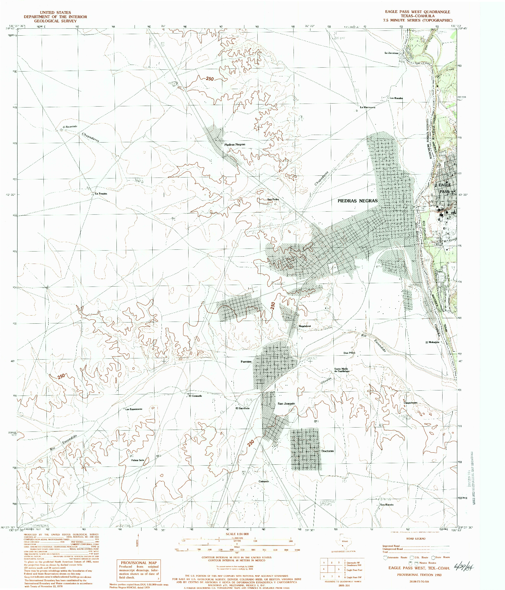 USGS 1:24000-SCALE QUADRANGLE FOR EAGLE PASS WEST, TX 1983