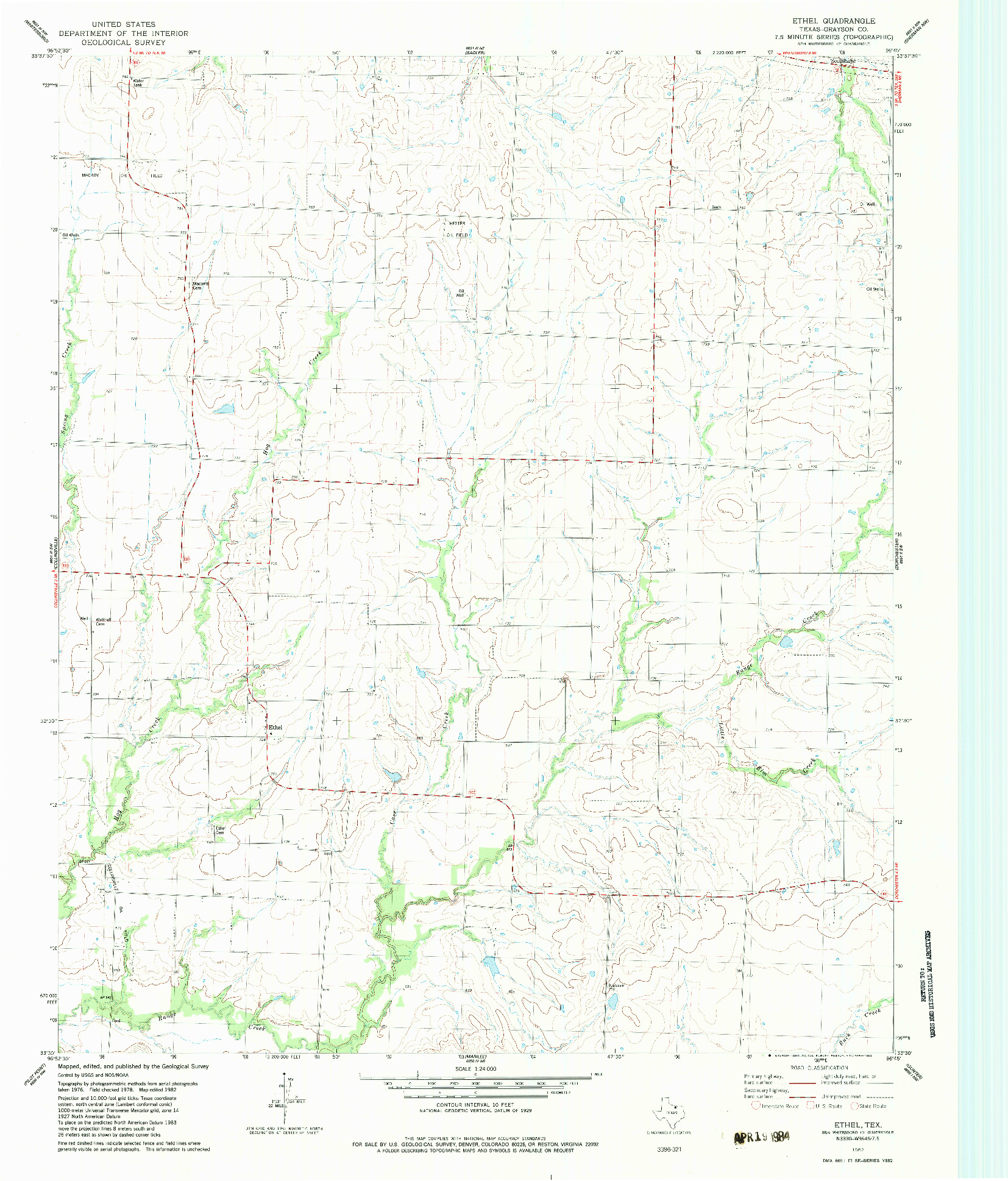 USGS 1:24000-SCALE QUADRANGLE FOR ETHEL, TX 1982