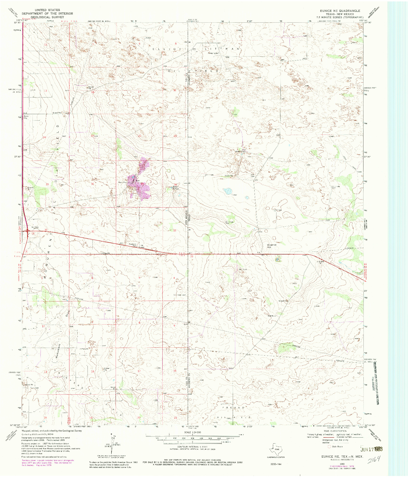 USGS 1:24000-SCALE QUADRANGLE FOR EUNICE NE, TX 1969
