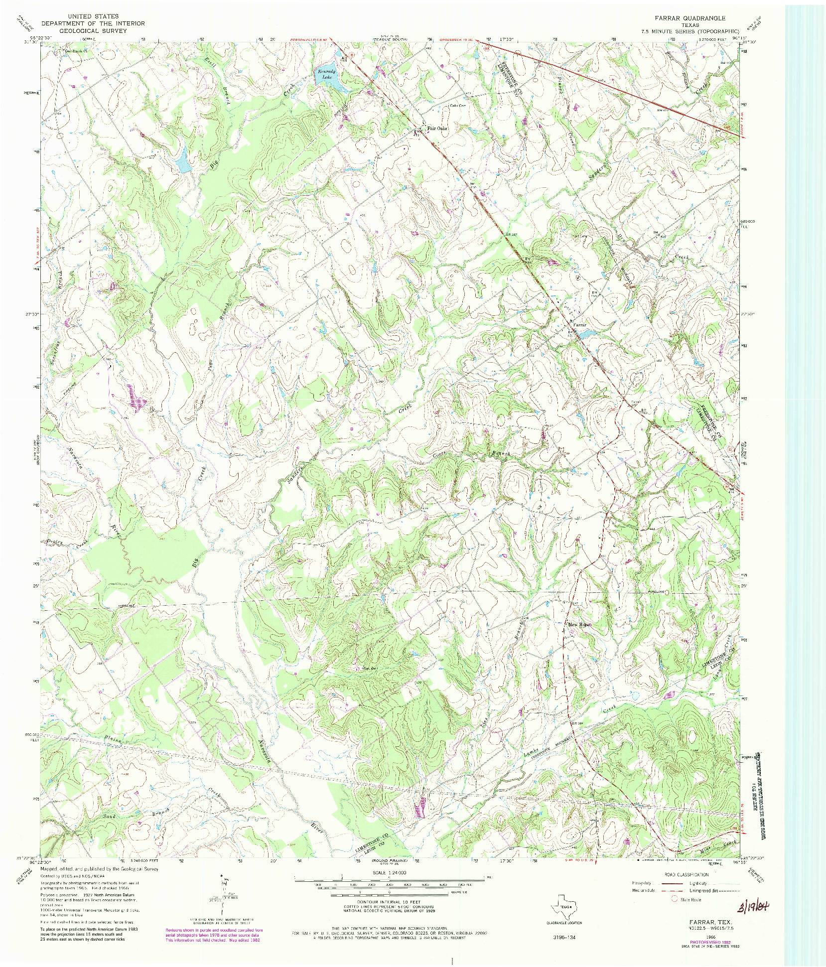 USGS 1:24000-SCALE QUADRANGLE FOR FARRAR, TX 1966