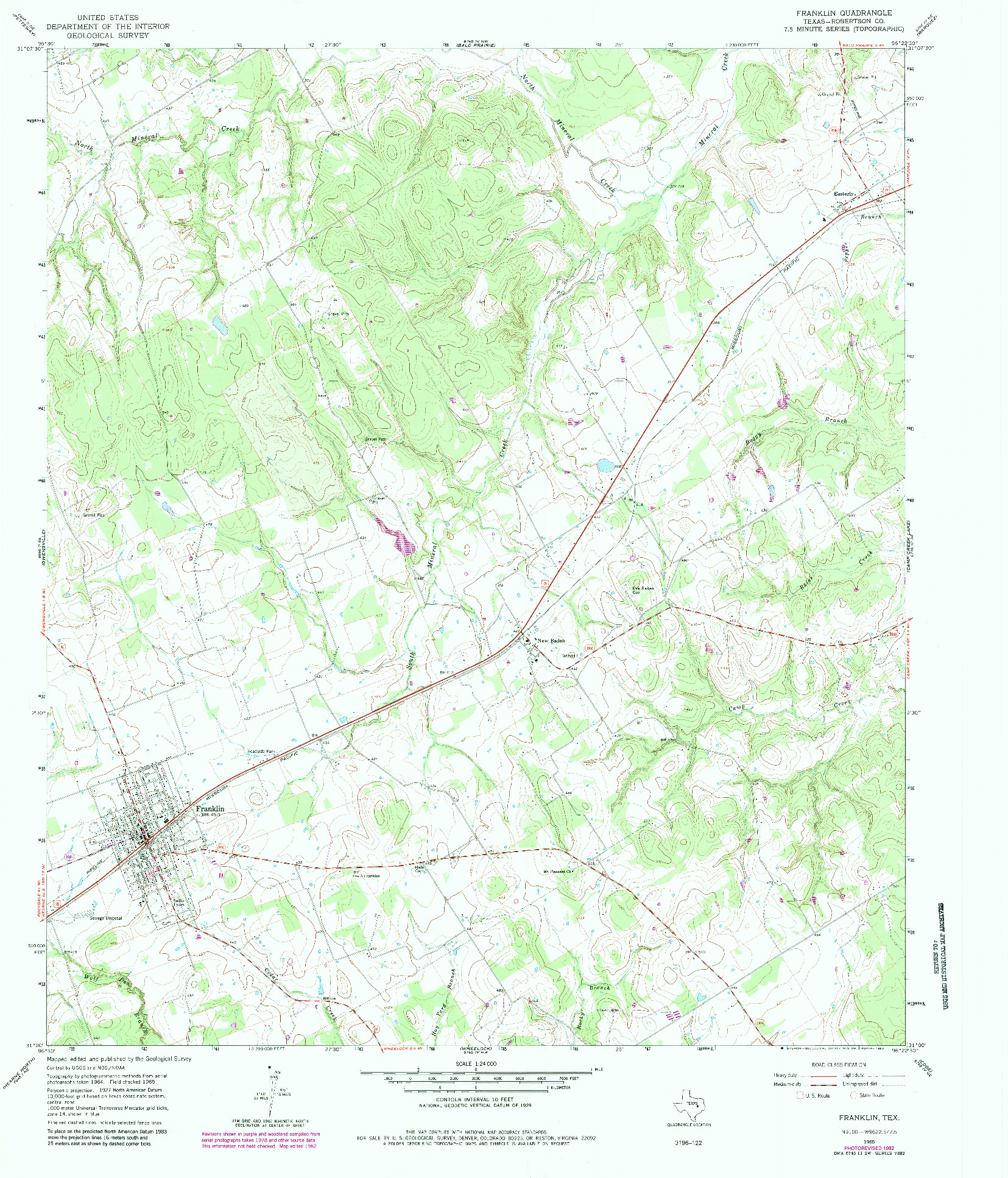 USGS 1:24000-SCALE QUADRANGLE FOR FRANKLIN, TX 1965