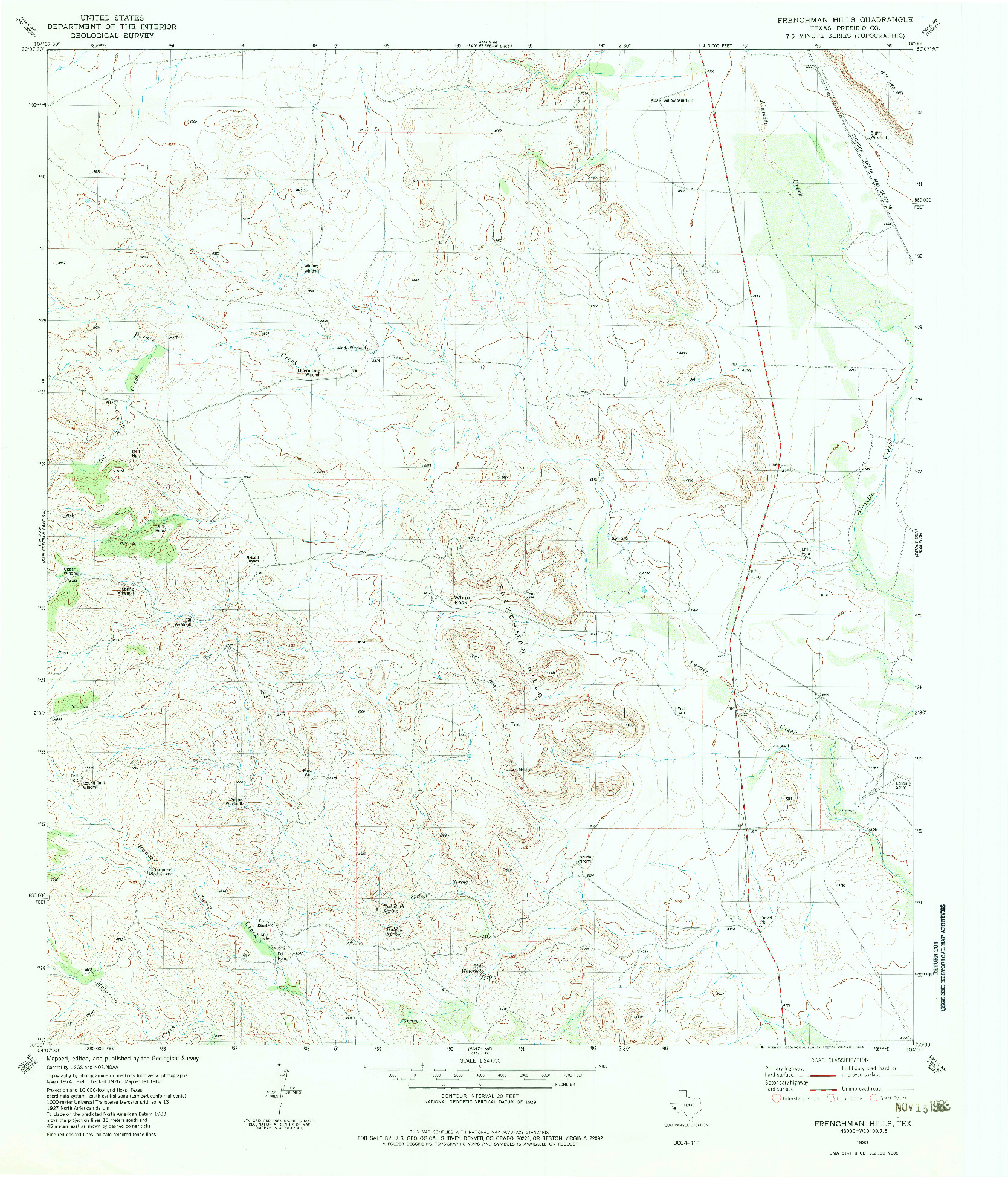 USGS 1:24000-SCALE QUADRANGLE FOR FRENCHMAN HILLS, TX 1983