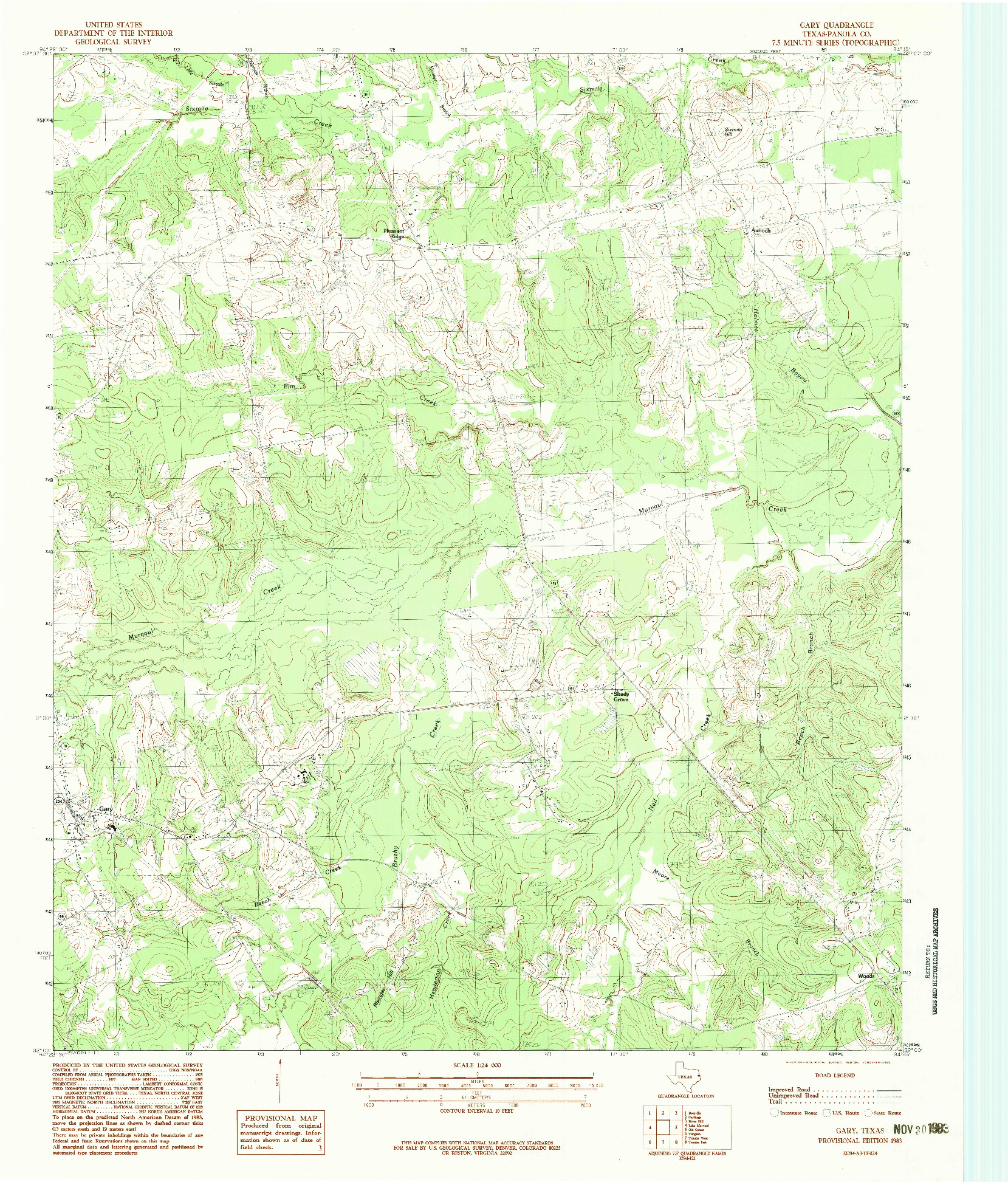 USGS 1:24000-SCALE QUADRANGLE FOR GARY, TX 1983