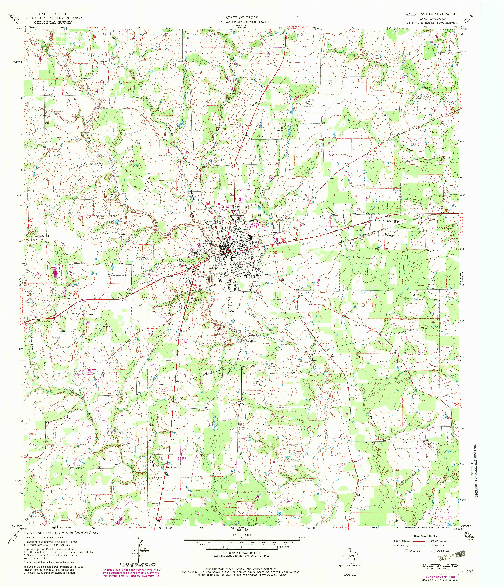 USGS 1:24000-SCALE QUADRANGLE FOR HALLETTSVILLE, TX 1962