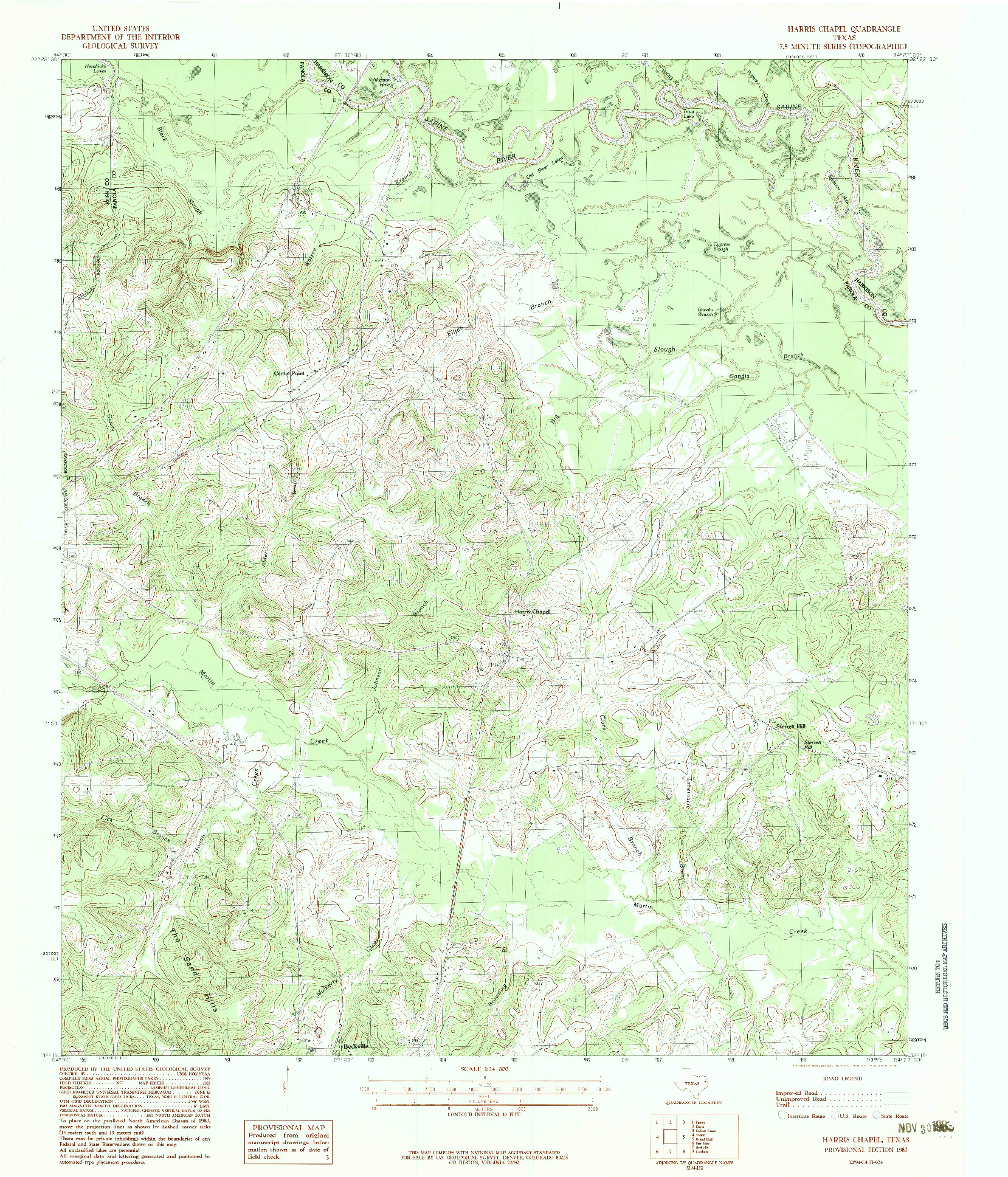 USGS 1:24000-SCALE QUADRANGLE FOR HARRIS CHAPEL, TX 1983