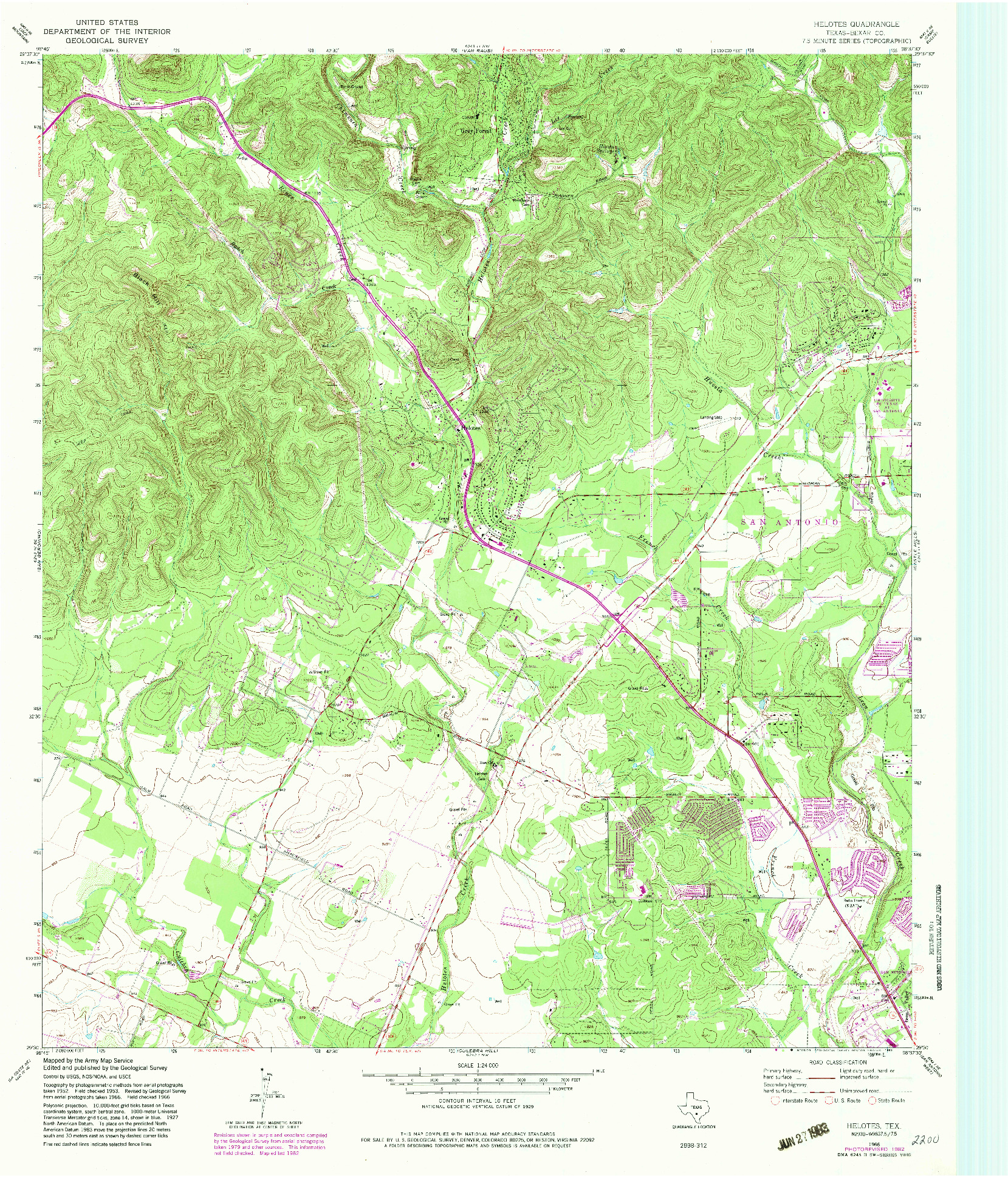 USGS 1:24000-SCALE QUADRANGLE FOR HELOTES, TX 1966