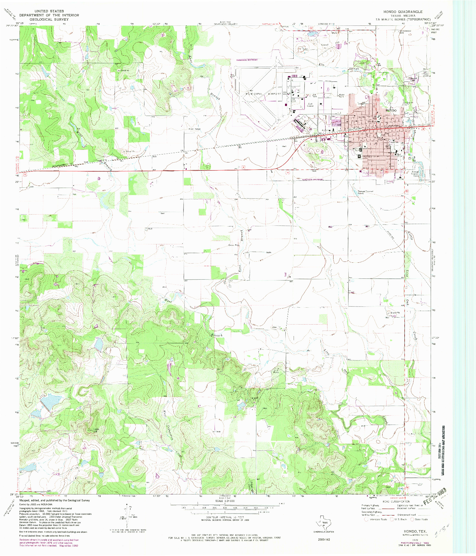 USGS 1:24000-SCALE QUADRANGLE FOR HONDO, TX 1970