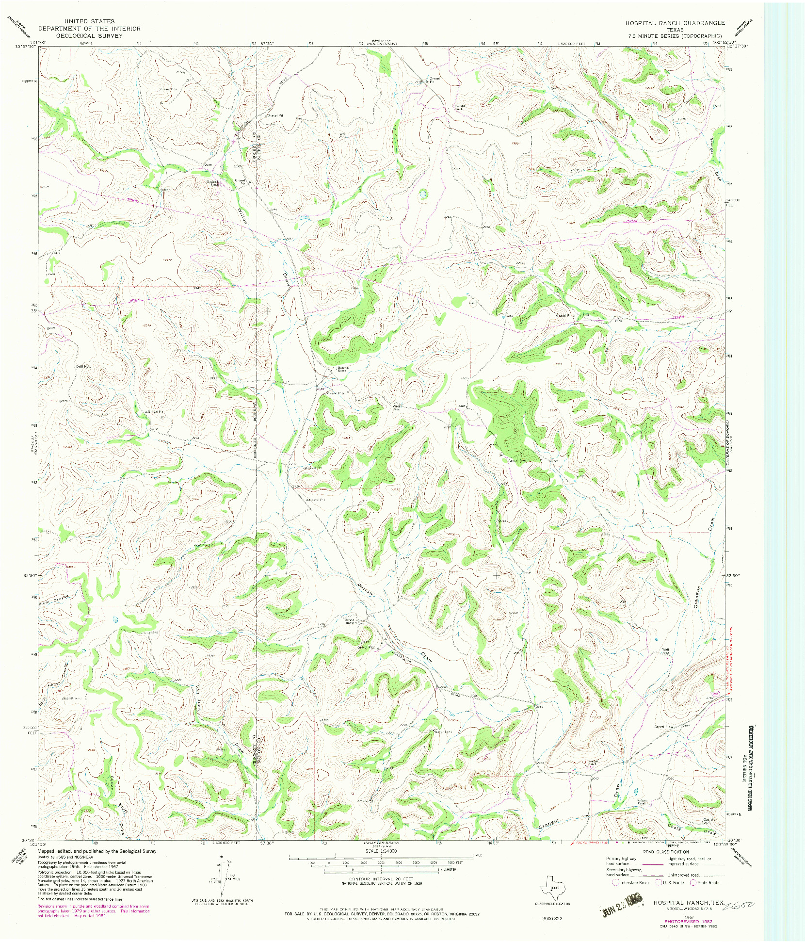 USGS 1:24000-SCALE QUADRANGLE FOR HOSPITAL RANCH, TX 1967