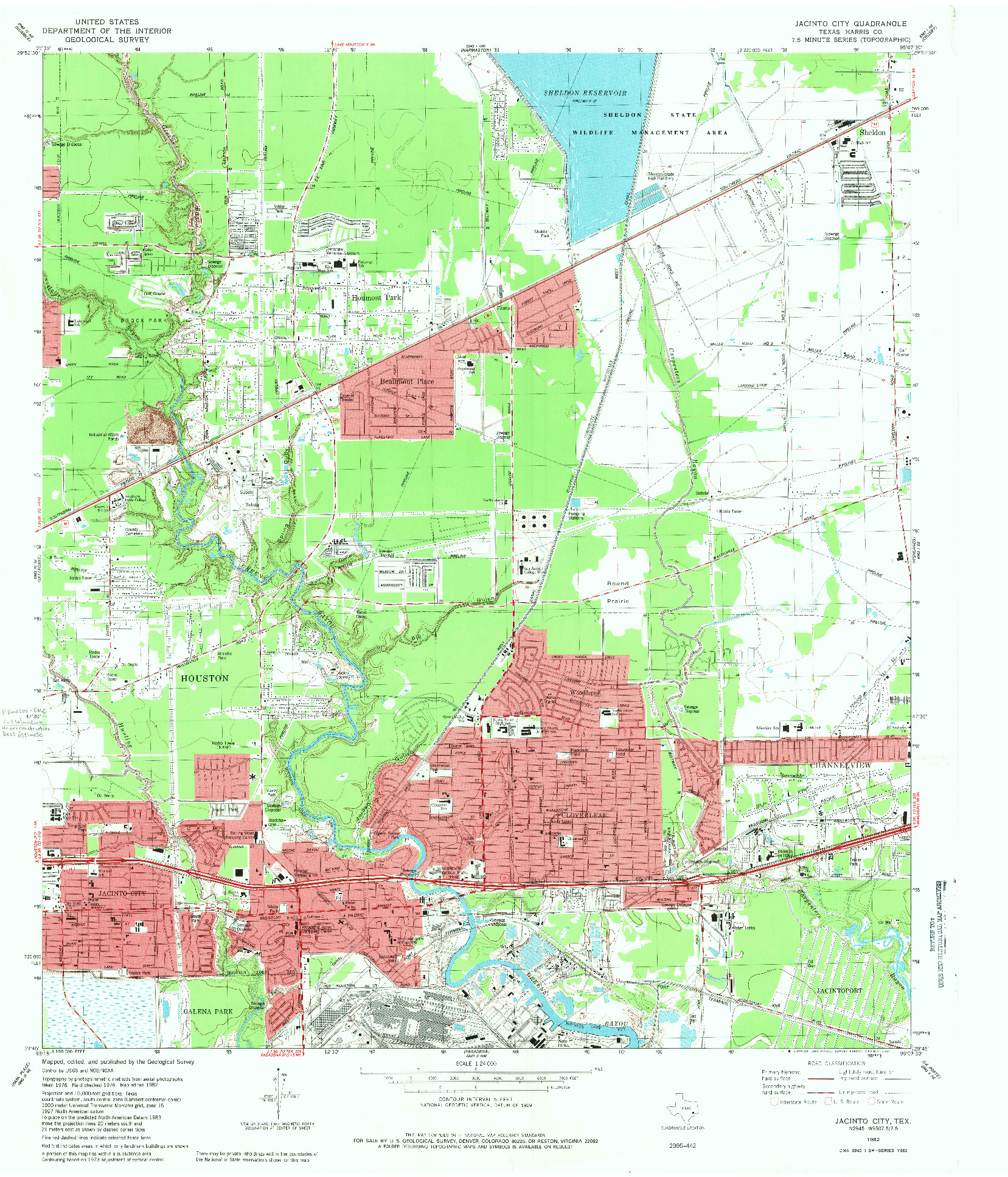 USGS 1:24000-SCALE QUADRANGLE FOR JACINTO CITY, TX 1982