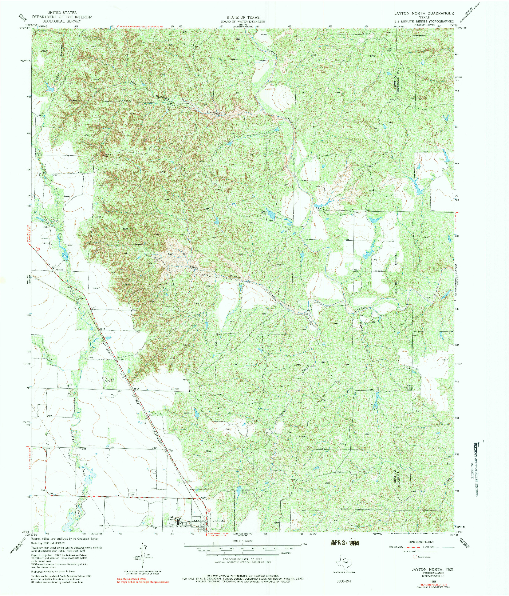 USGS 1:24000-SCALE QUADRANGLE FOR JAYTON NORTH, TX 1958