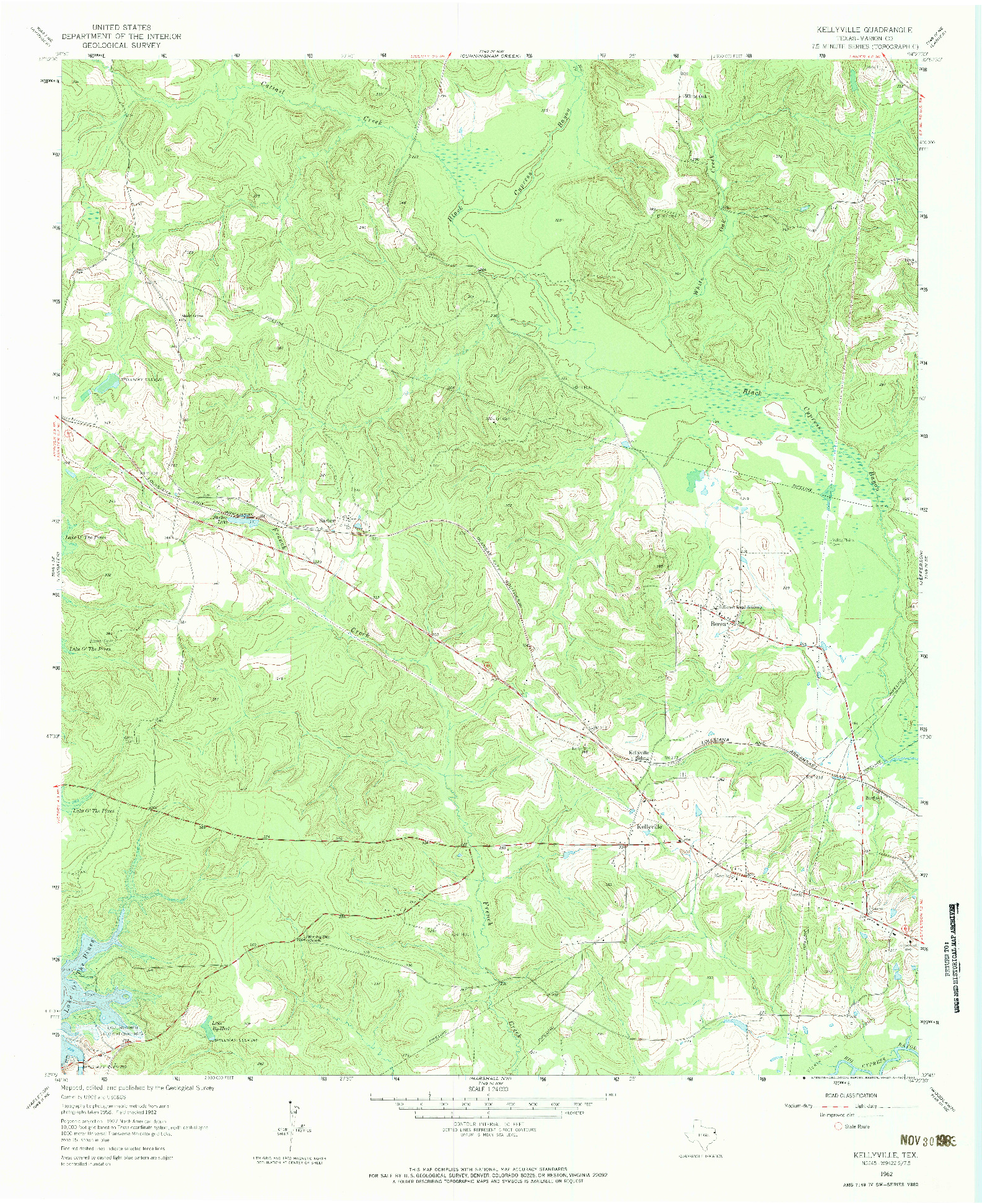 USGS 1:24000-SCALE QUADRANGLE FOR KELLYVILLE, TX 1962