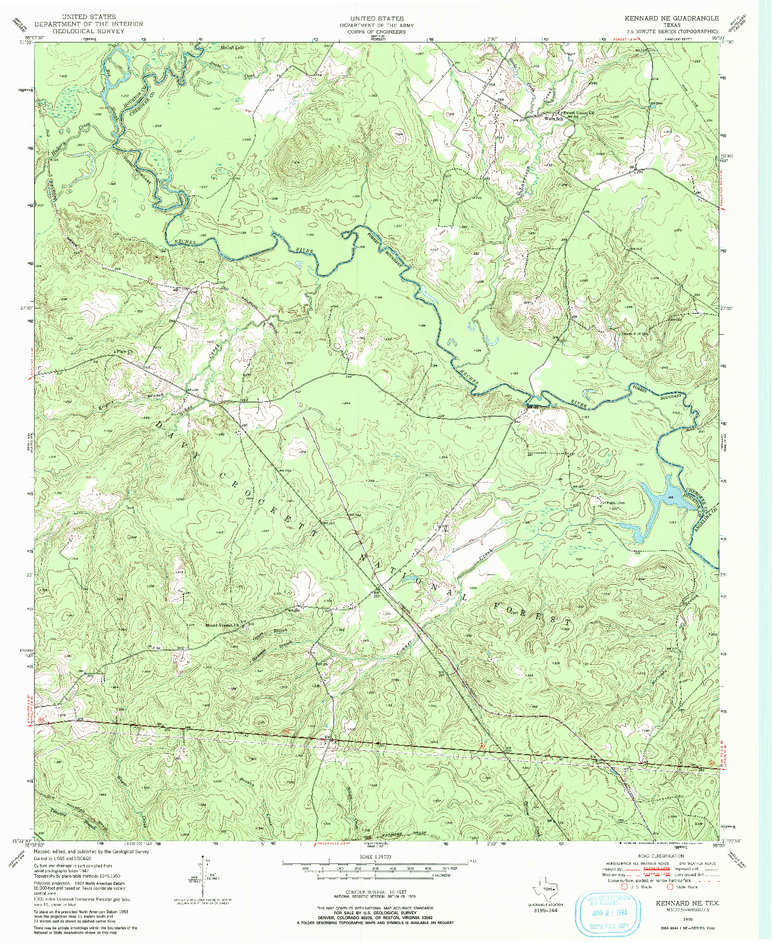 USGS 1:24000-SCALE QUADRANGLE FOR KENNARD NE, TX 1950