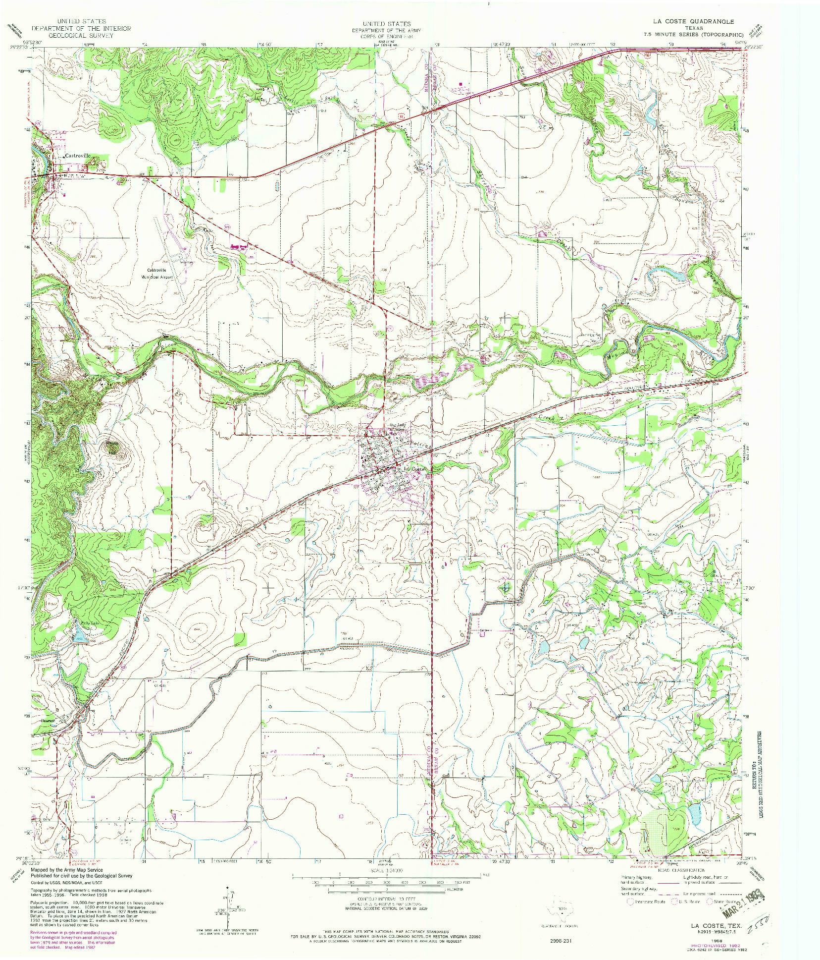 USGS 1:24000-SCALE QUADRANGLE FOR LA COSTE, TX 1958