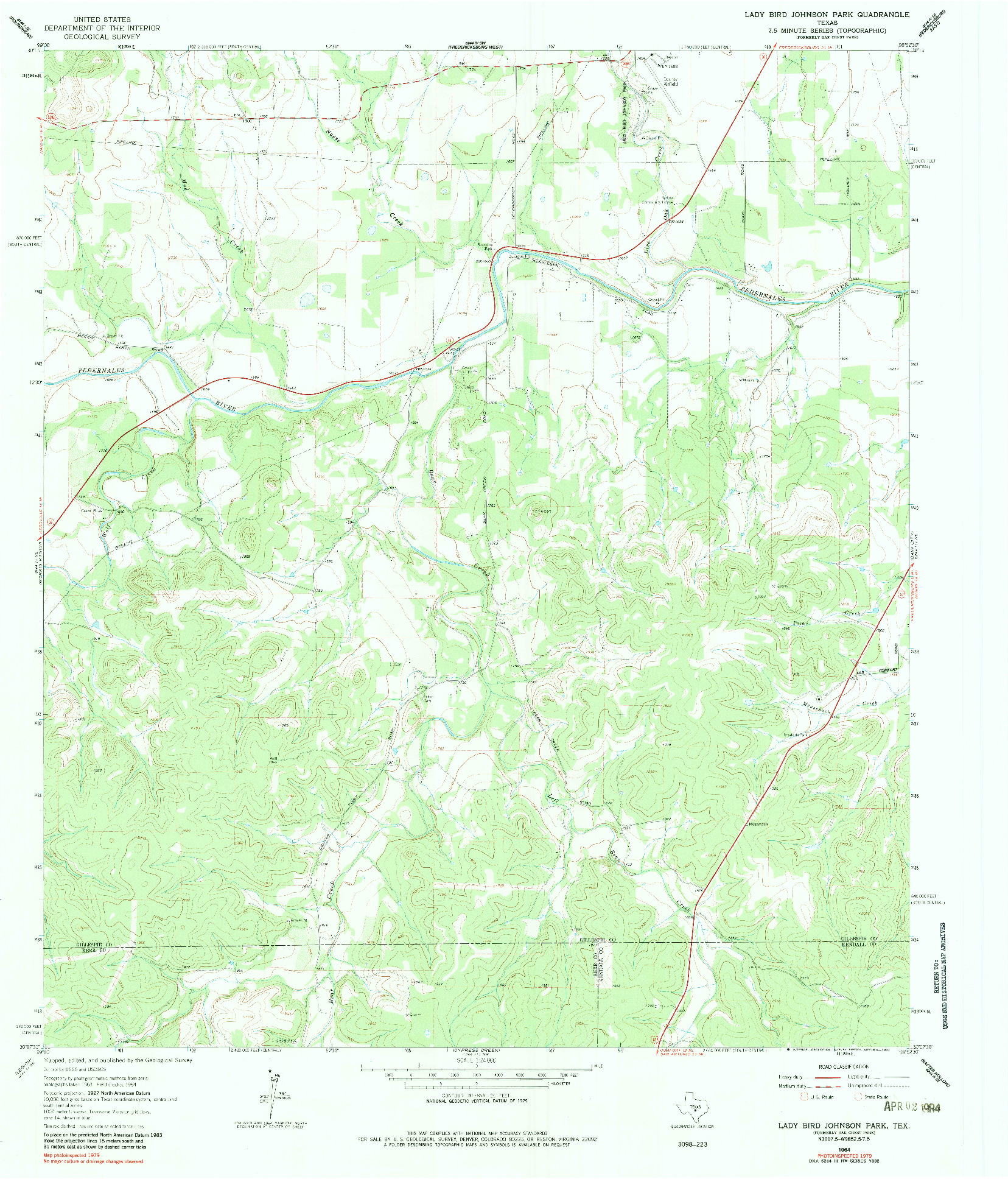 USGS 1:24000-SCALE QUADRANGLE FOR LADY BIRD JOHNSON PARK, TX 1964