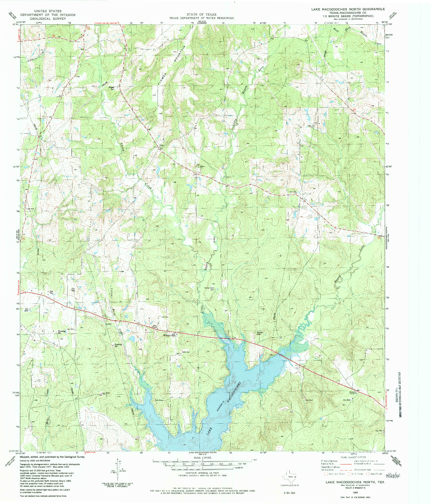 USGS 1:24000-SCALE QUADRANGLE FOR LAKE NACOGDOCHES NORTH, TX 1983