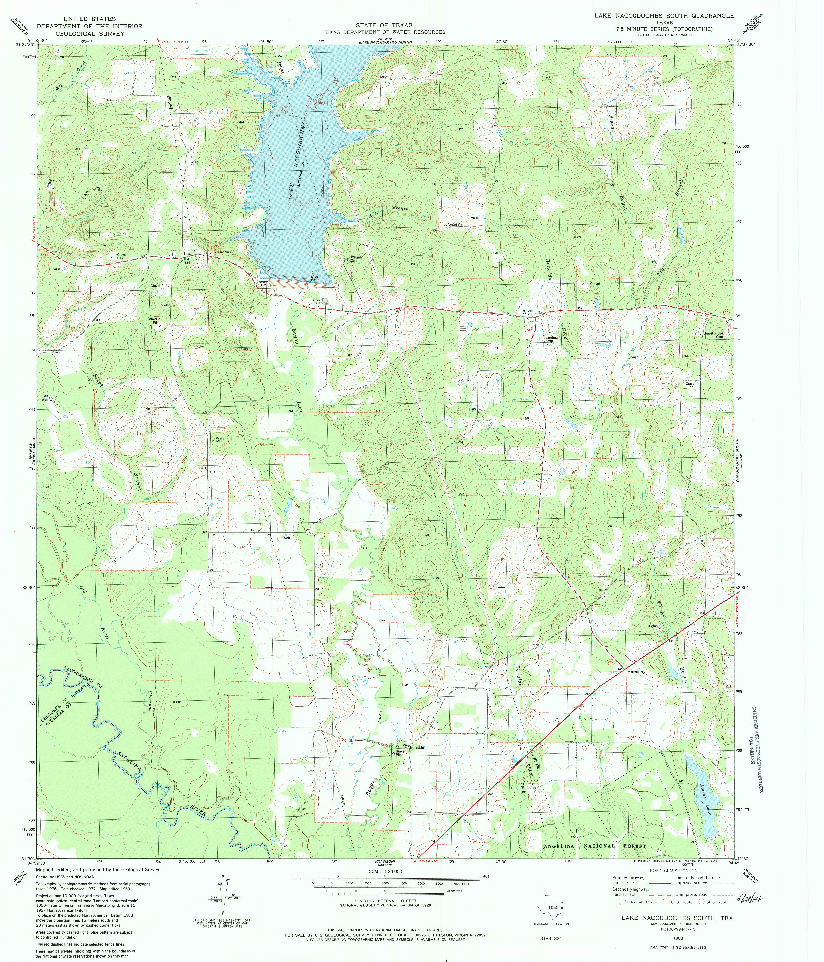 USGS 1:24000-SCALE QUADRANGLE FOR LAKE NACOGDOCHES SOUTH, TX 1983