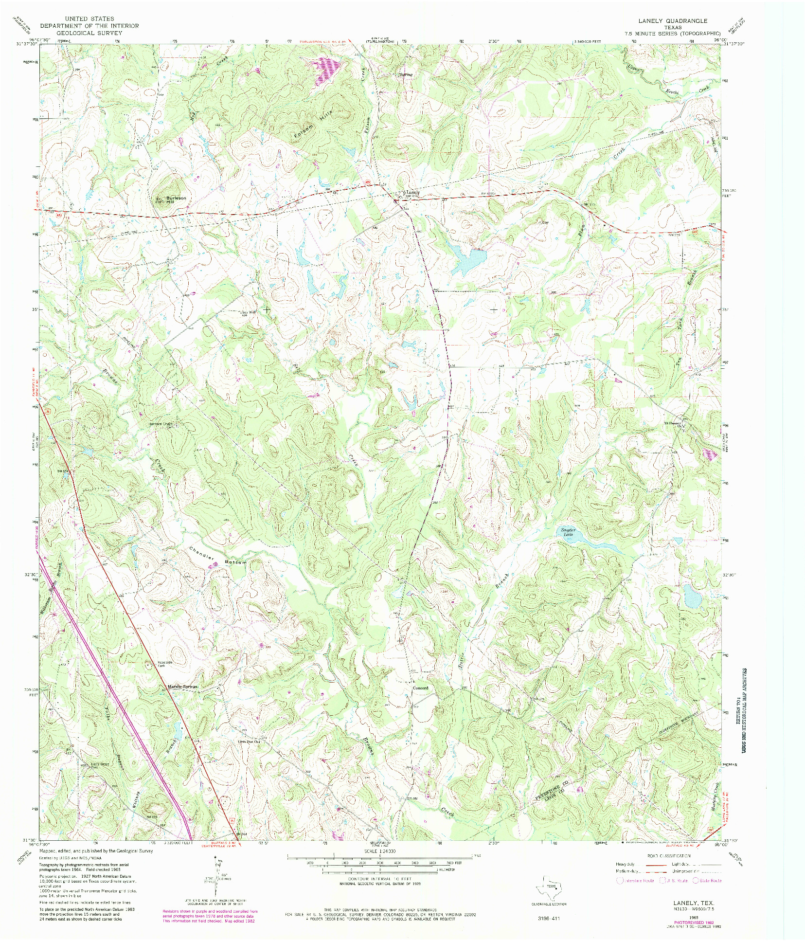 USGS 1:24000-SCALE QUADRANGLE FOR LANELY, TX 1965