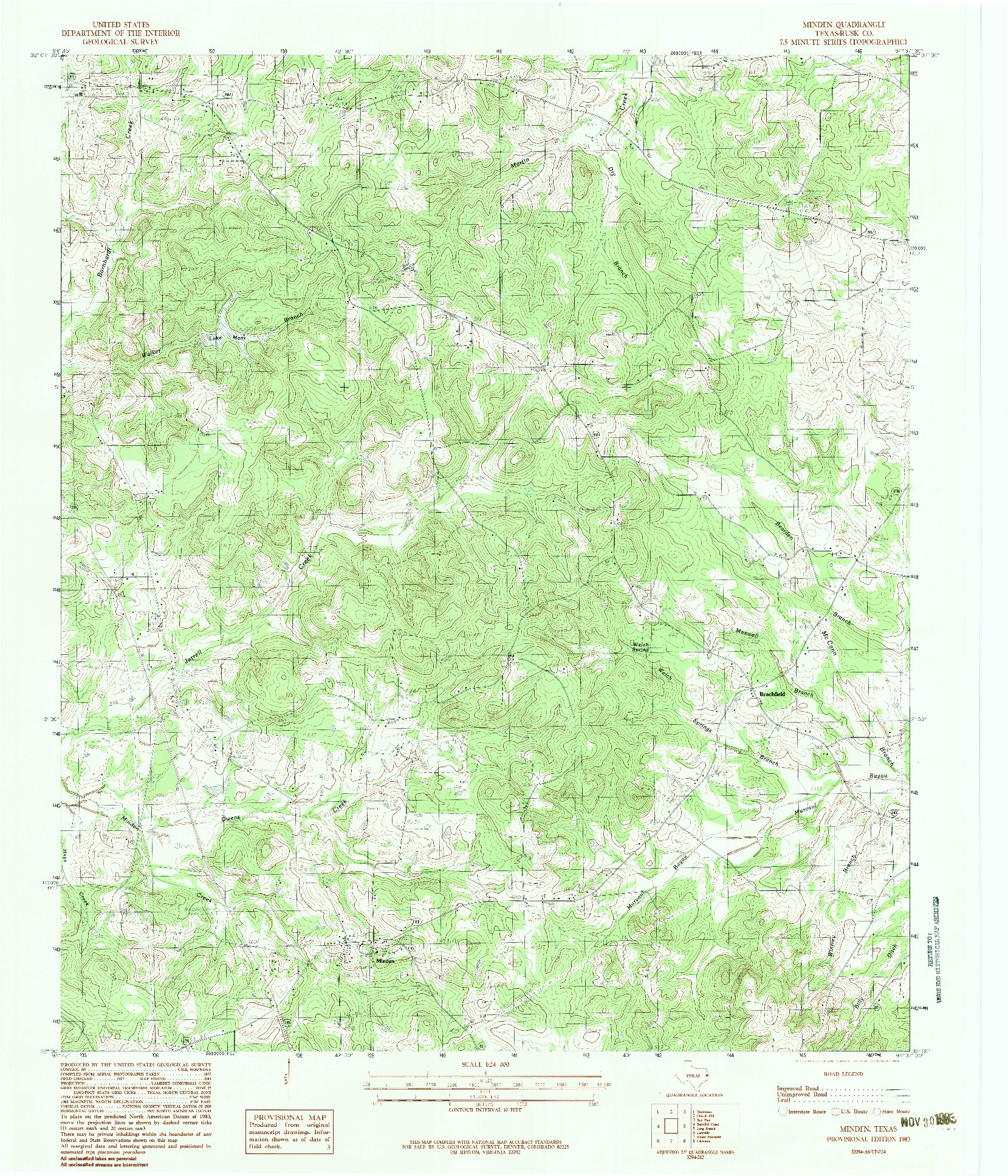 USGS 1:24000-SCALE QUADRANGLE FOR MINDEN, TX 1983