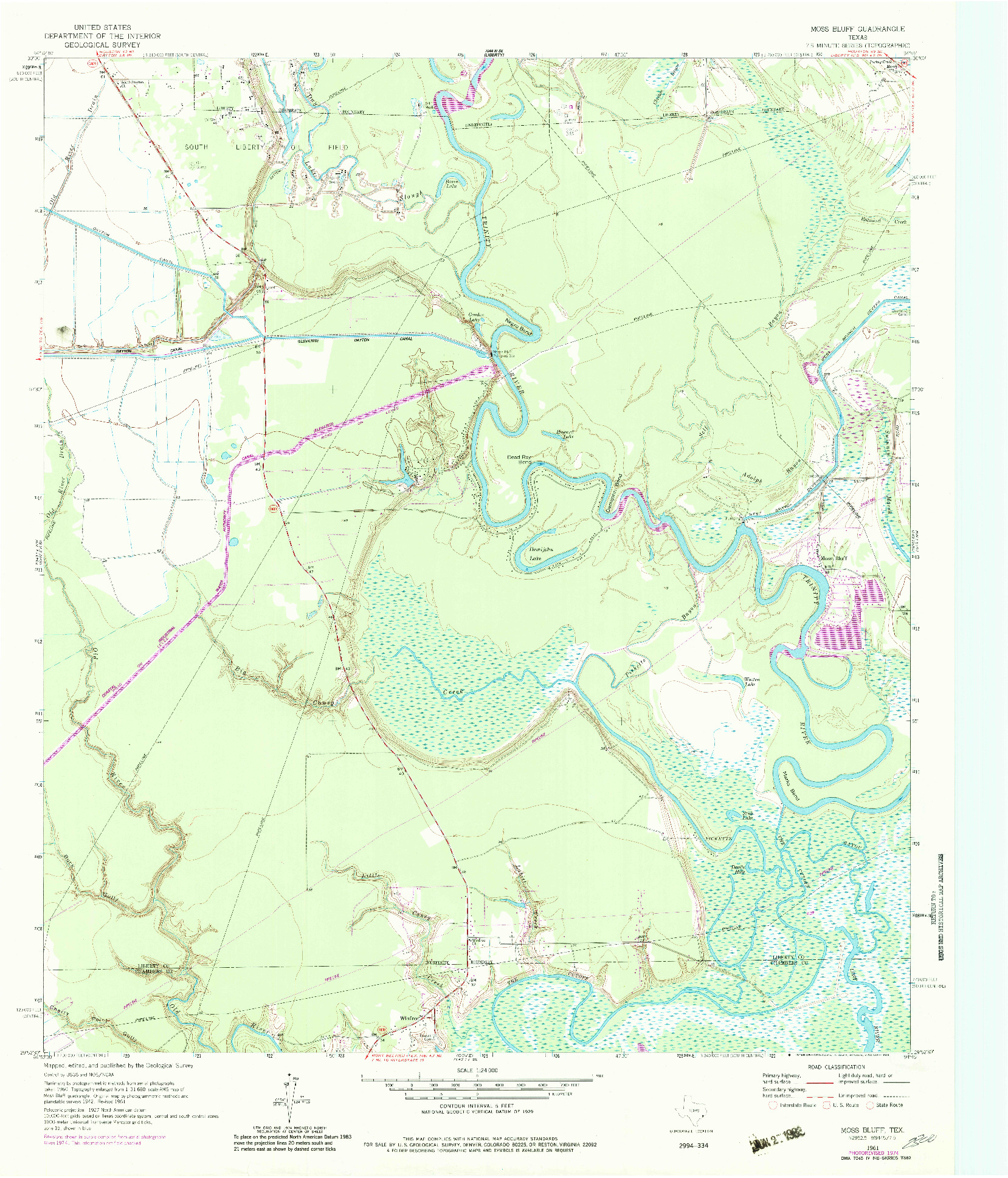USGS 1:24000-SCALE QUADRANGLE FOR MOSS BLUFF, TX 1961