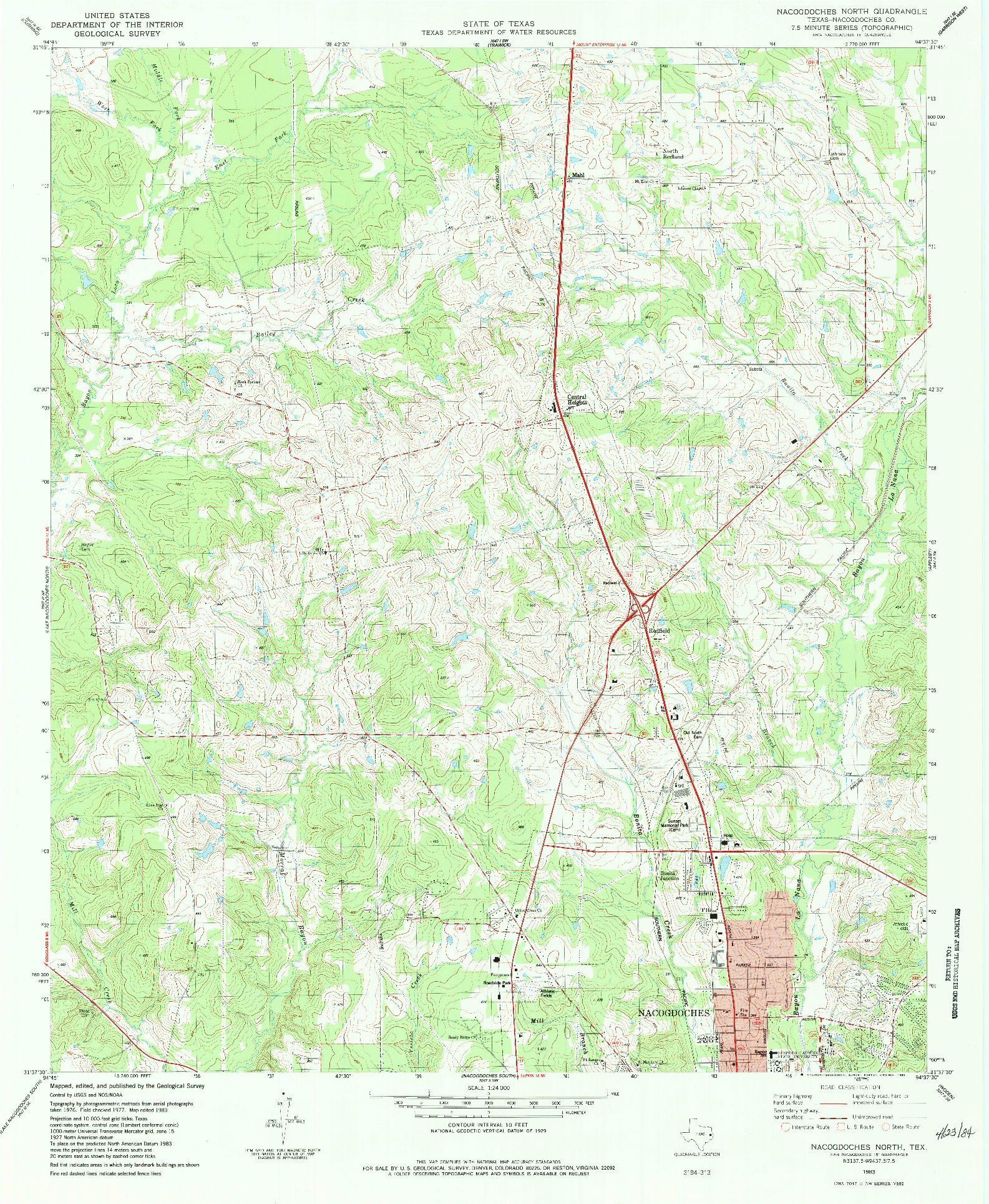 USGS 1:24000-SCALE QUADRANGLE FOR NACOGDOCHES NORTH, TX 1983