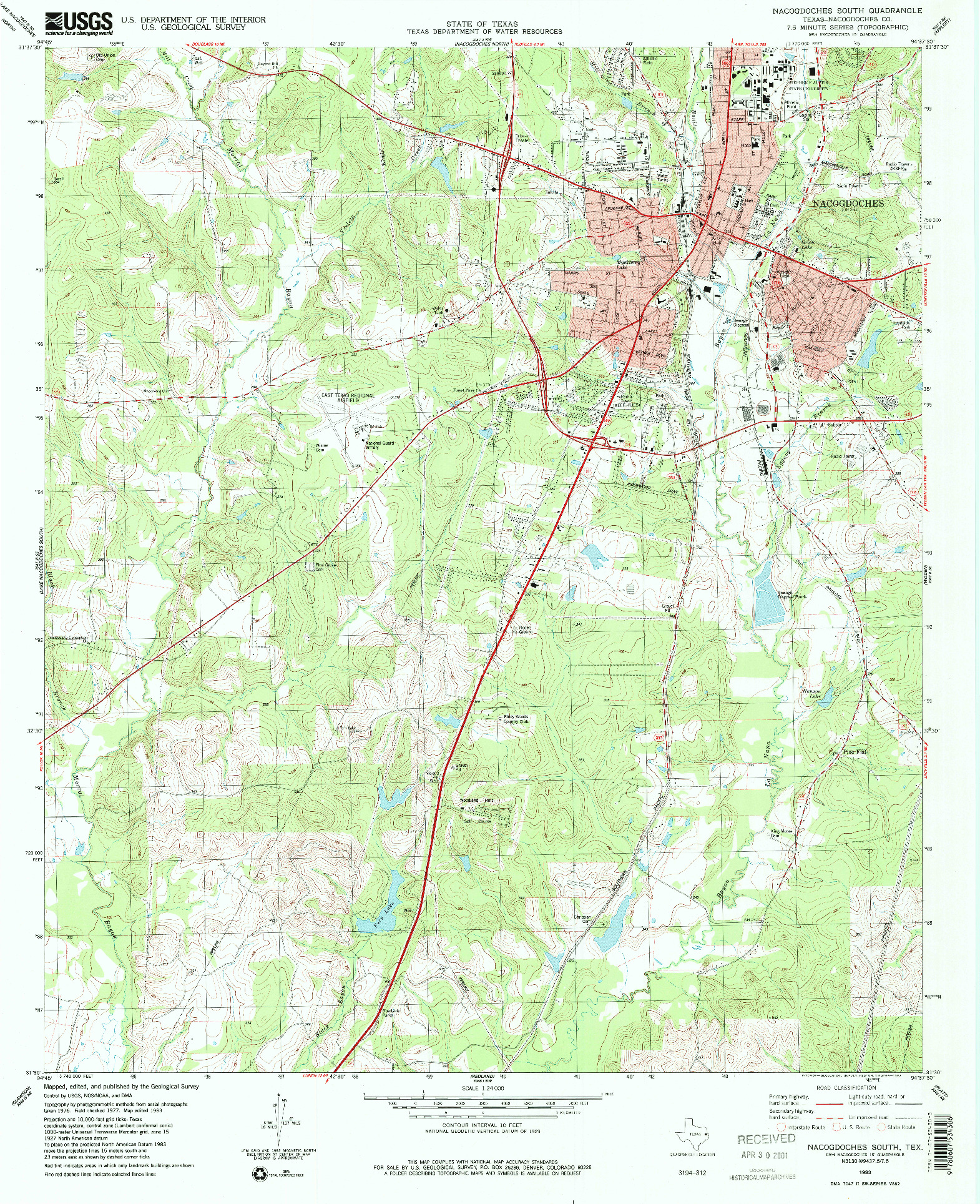 USGS 1:24000-SCALE QUADRANGLE FOR NACOGDOCHES SOUTH, TX 1983