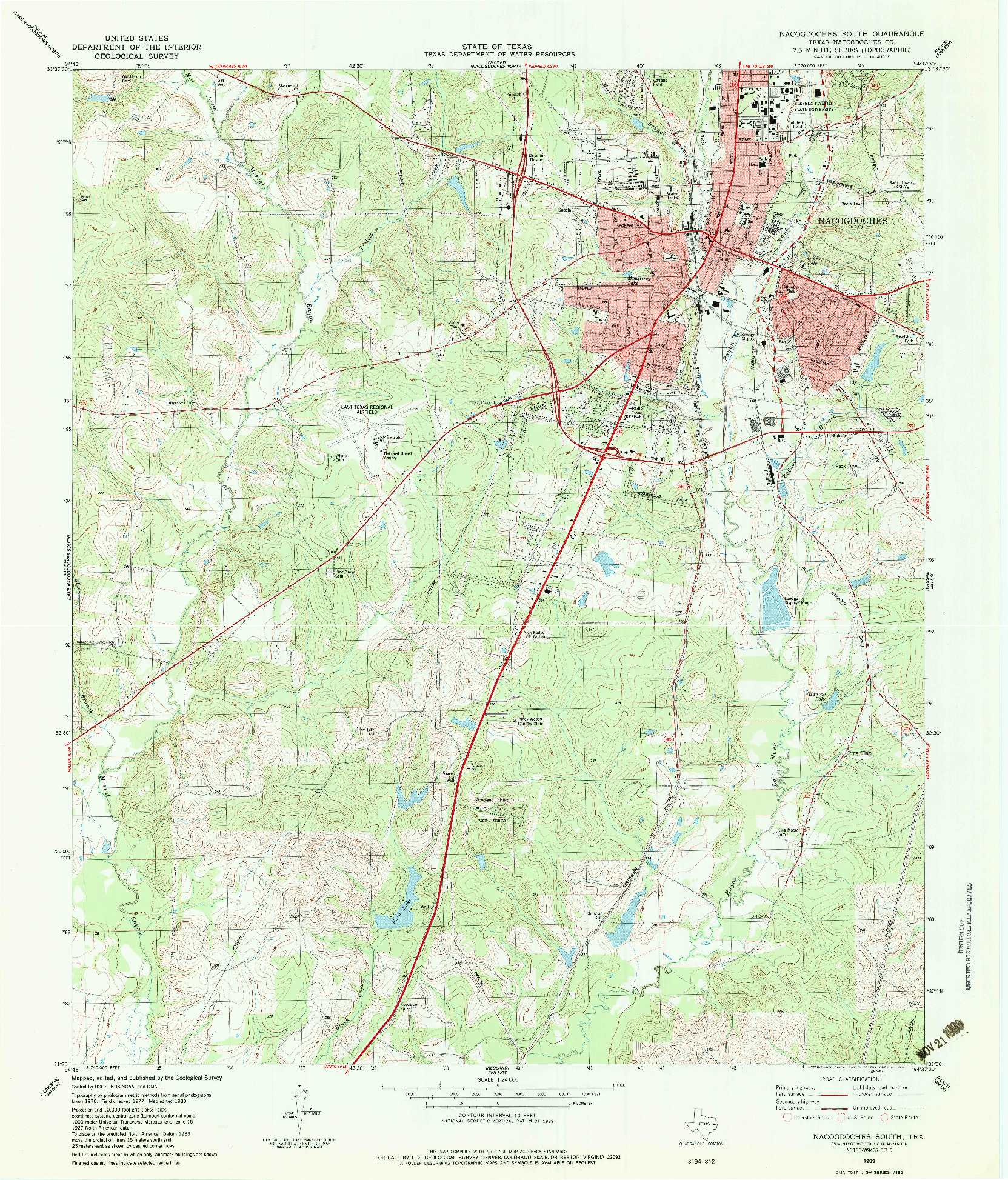 USGS 1:24000-SCALE QUADRANGLE FOR NACOGDOCHES SOUTH, TX 1983