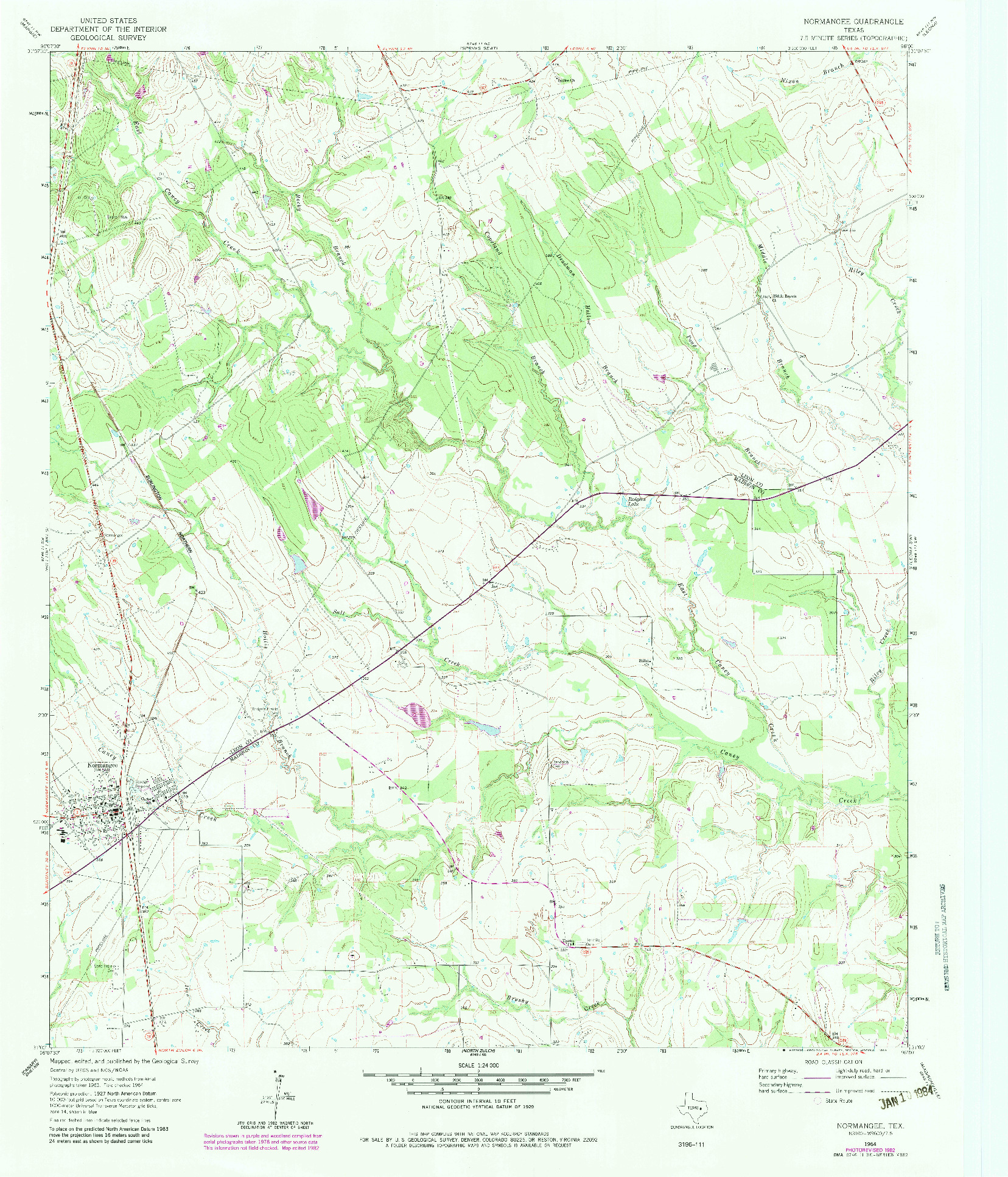 USGS 1:24000-SCALE QUADRANGLE FOR NORMANGEE, TX 1964