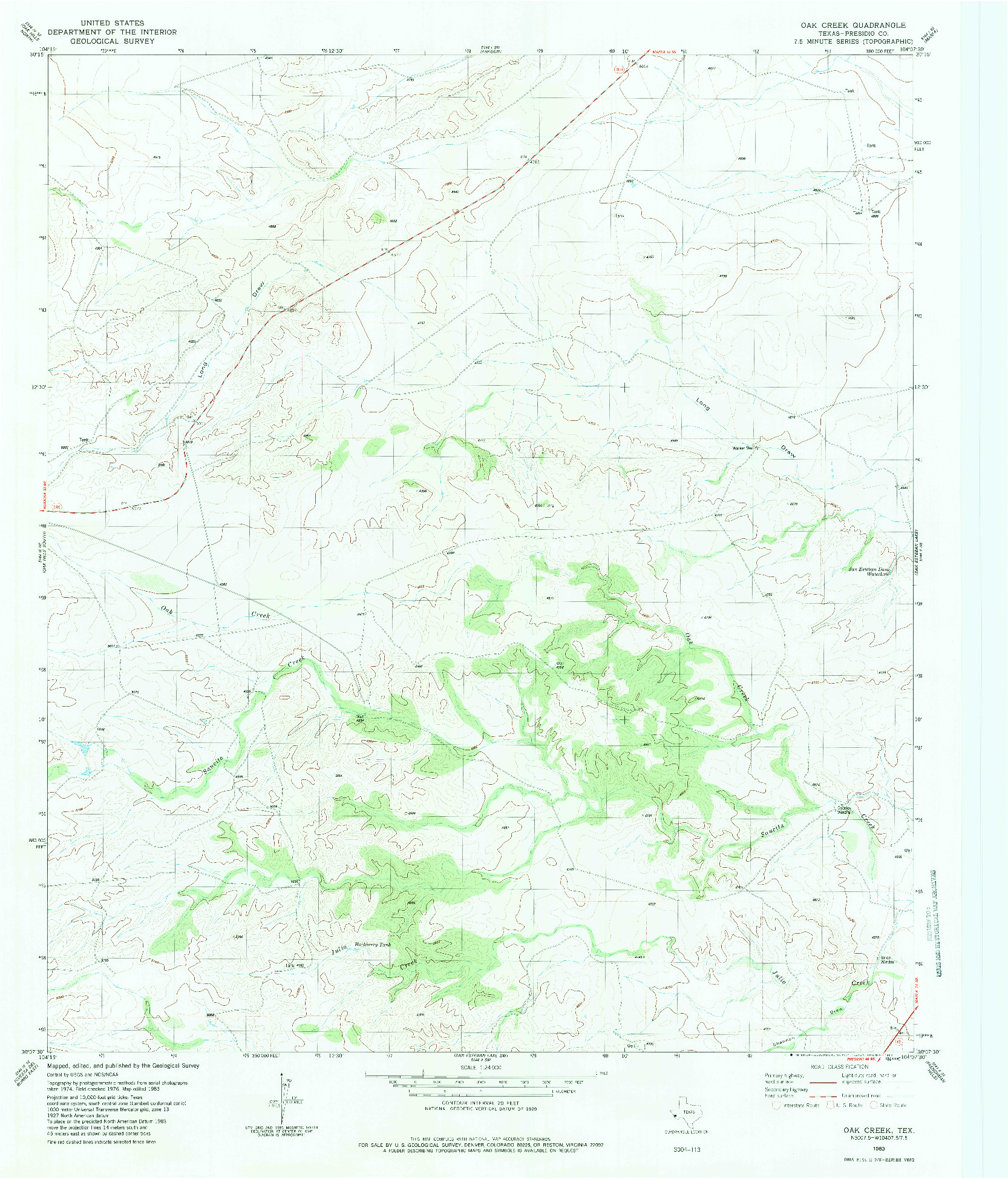 USGS 1:24000-SCALE QUADRANGLE FOR OAK CREEK, TX 1983