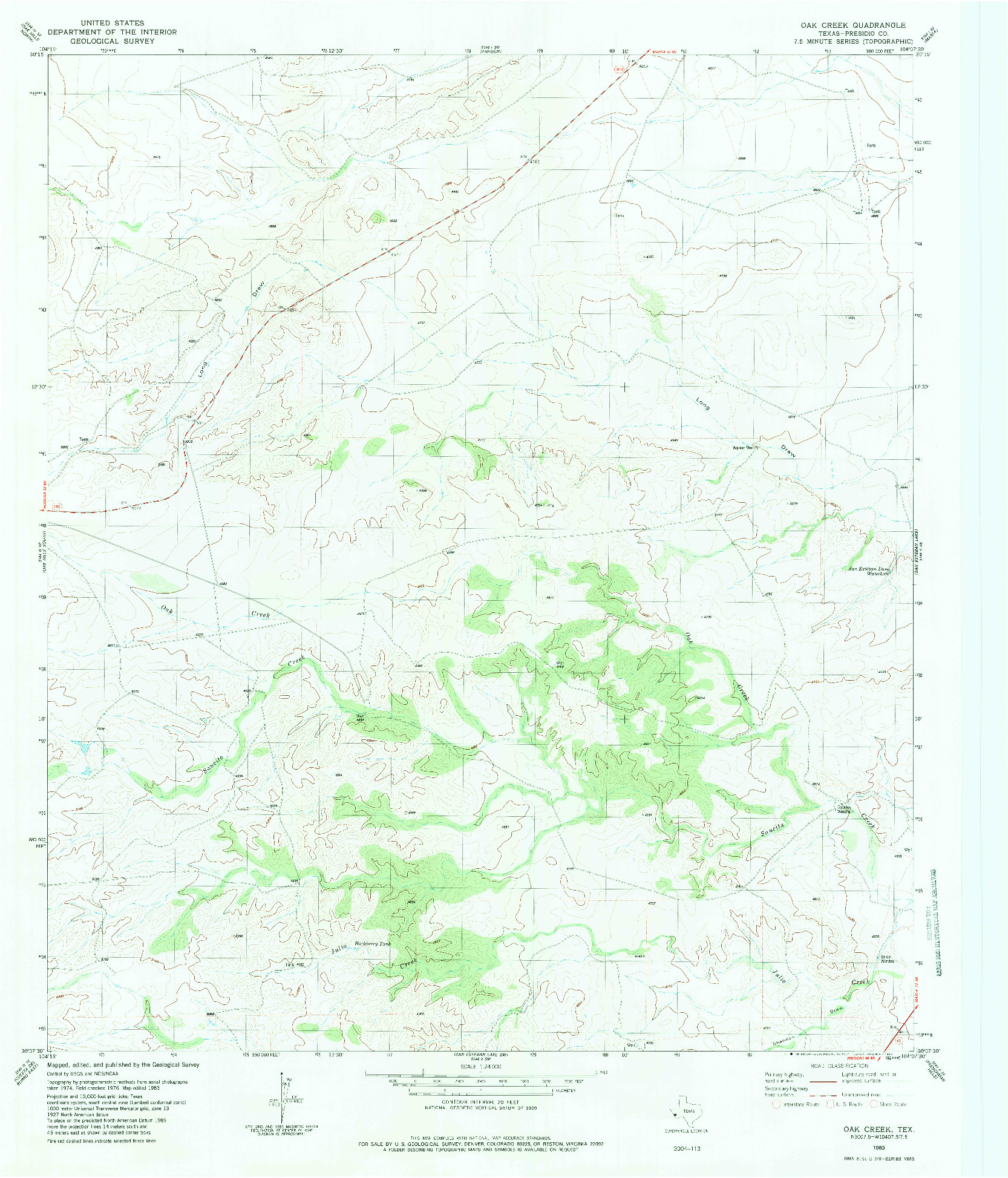 USGS 1:24000-SCALE QUADRANGLE FOR OAK CREEK, TX 1983