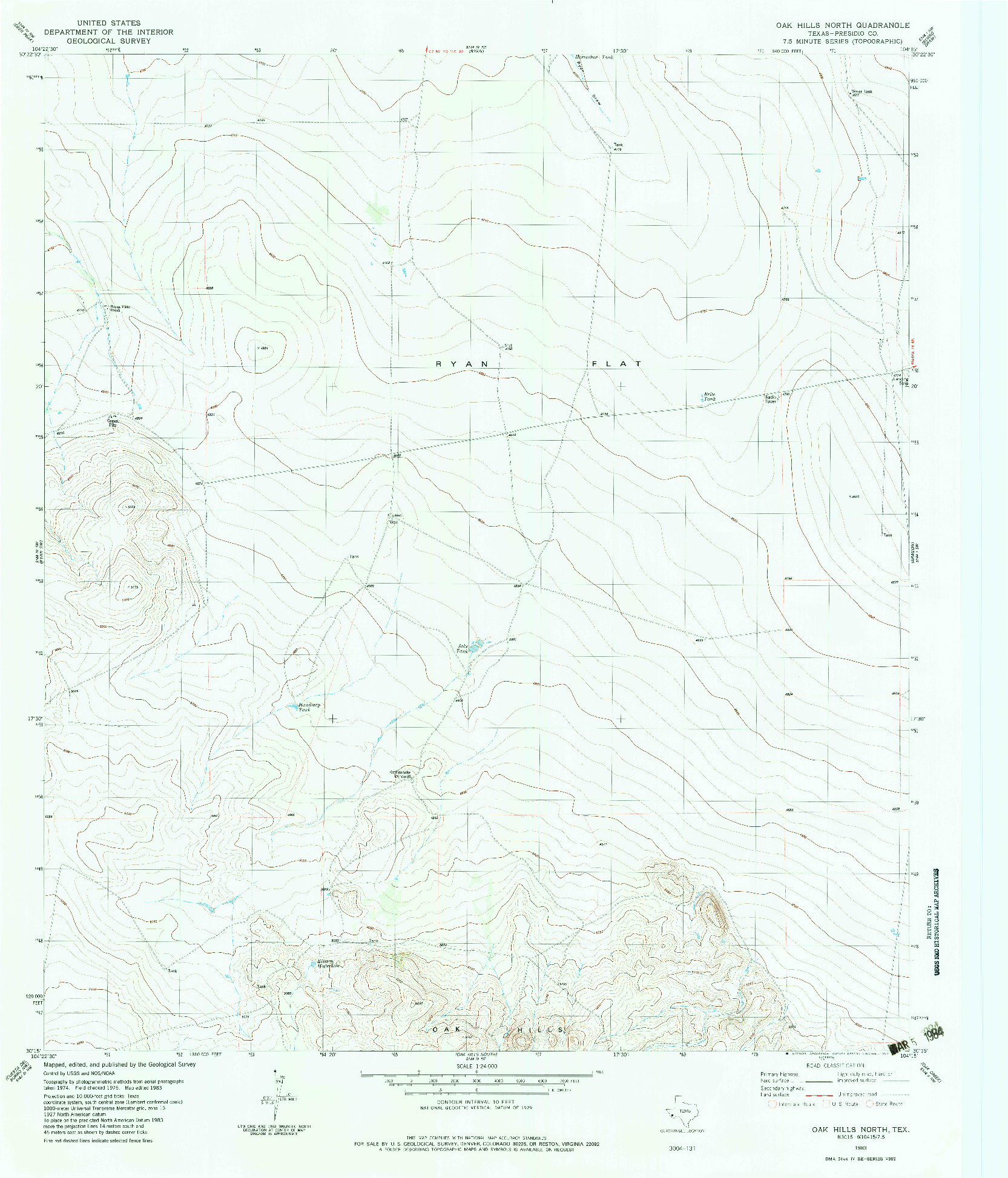 USGS 1:24000-SCALE QUADRANGLE FOR OAK HILLS NORTH, TX 1983