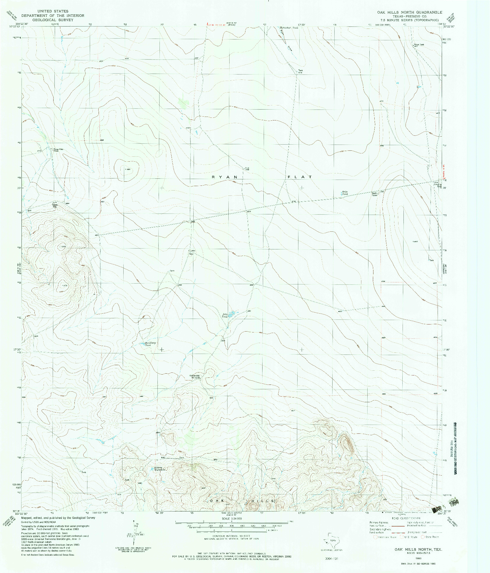 USGS 1:24000-SCALE QUADRANGLE FOR OAK HILLS NORTH, TX 1983