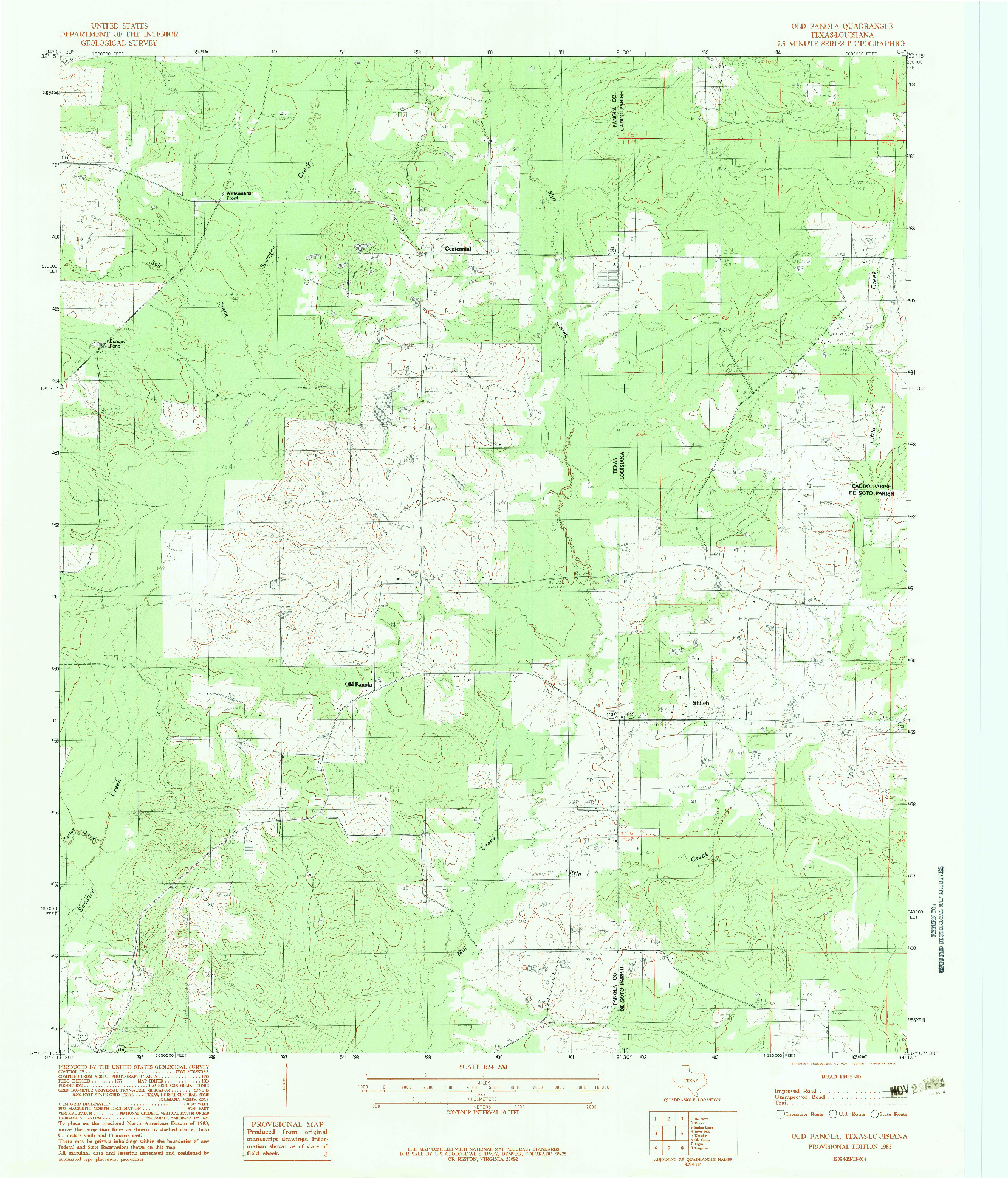 USGS 1:24000-SCALE QUADRANGLE FOR OLD PANOLA, TX 1983