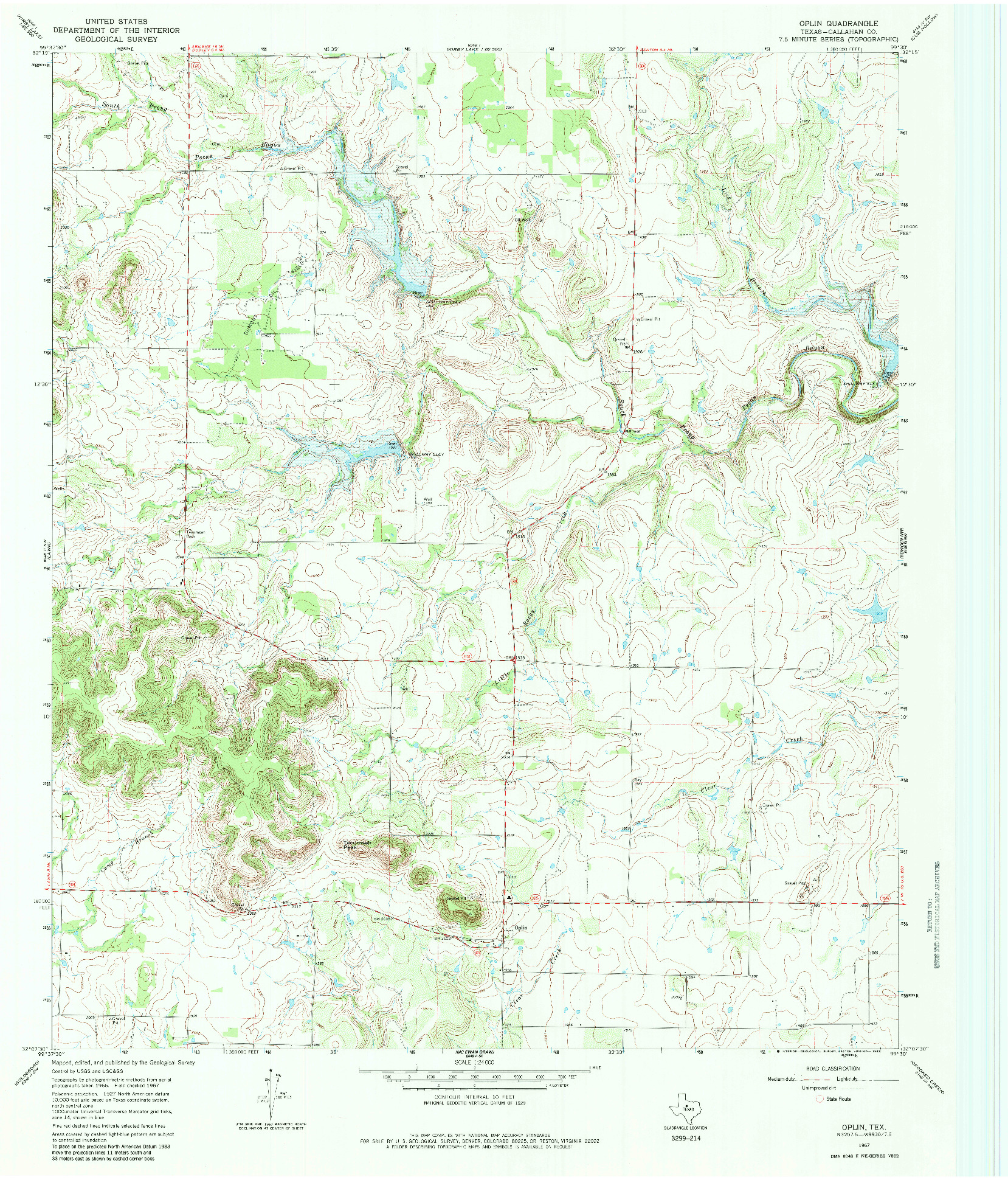USGS 1:24000-SCALE QUADRANGLE FOR OPLIN, TX 1967