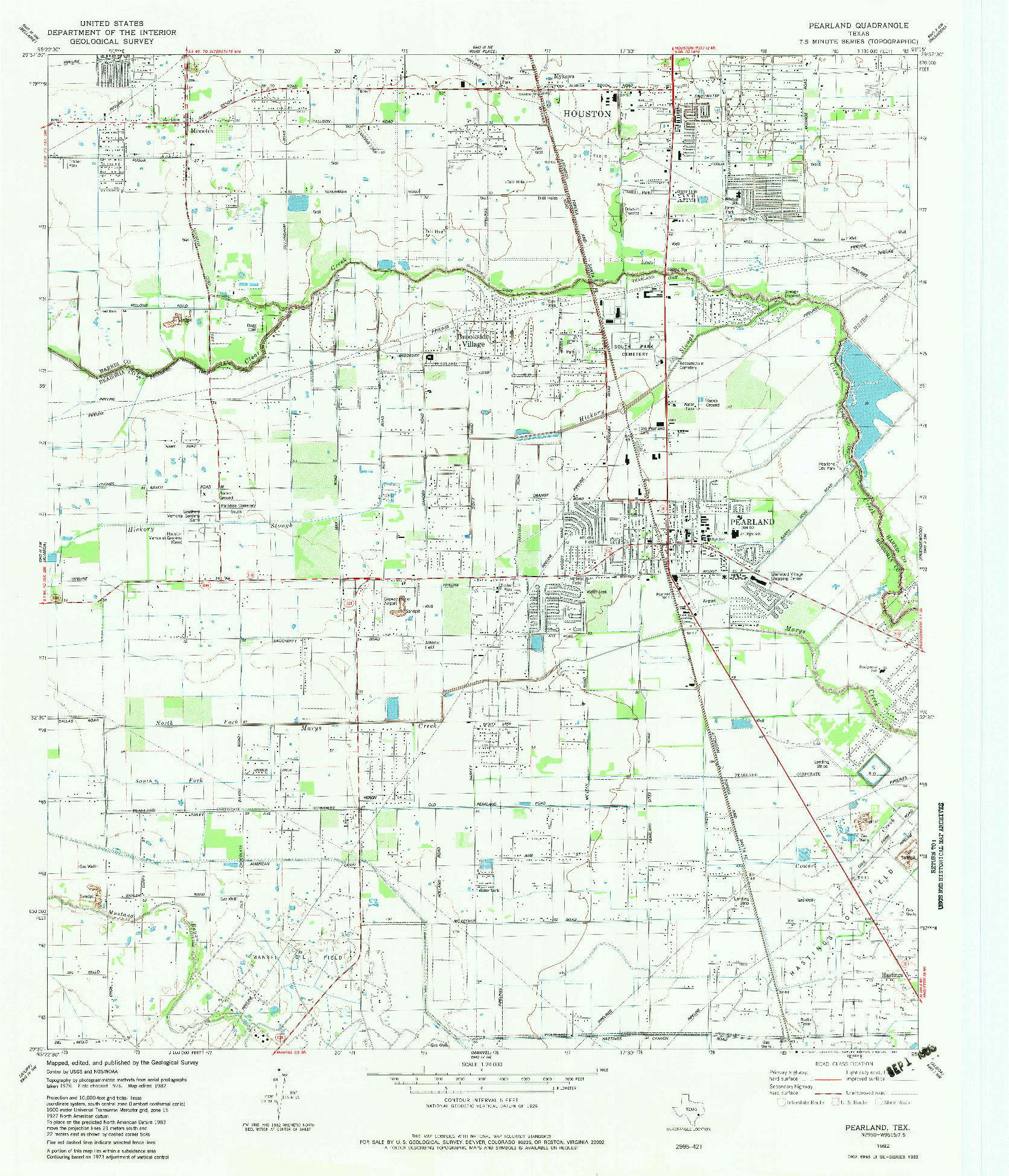 USGS 1:24000-SCALE QUADRANGLE FOR PEARLAND, TX 1982