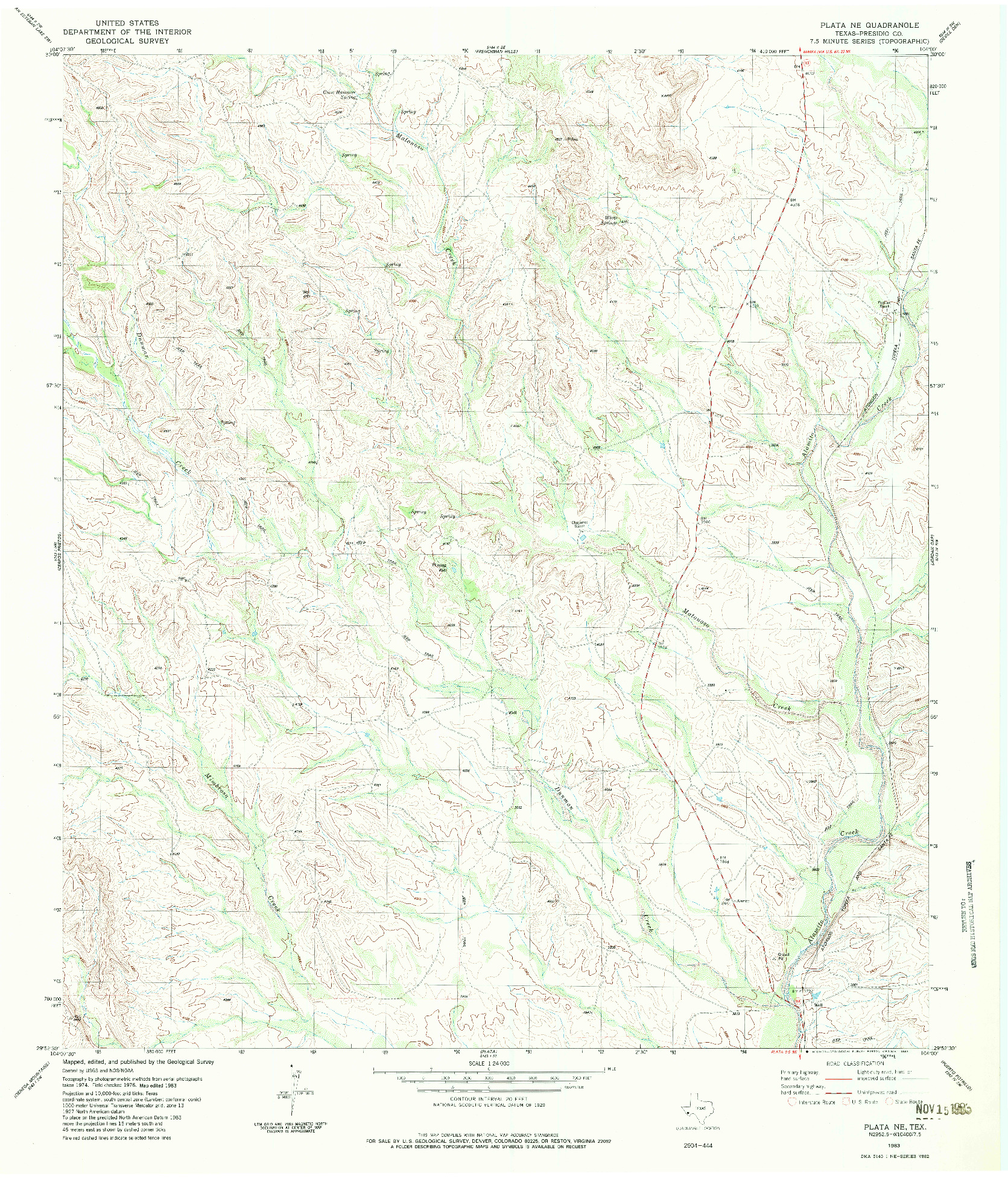USGS 1:24000-SCALE QUADRANGLE FOR PLATA NE, TX 1983