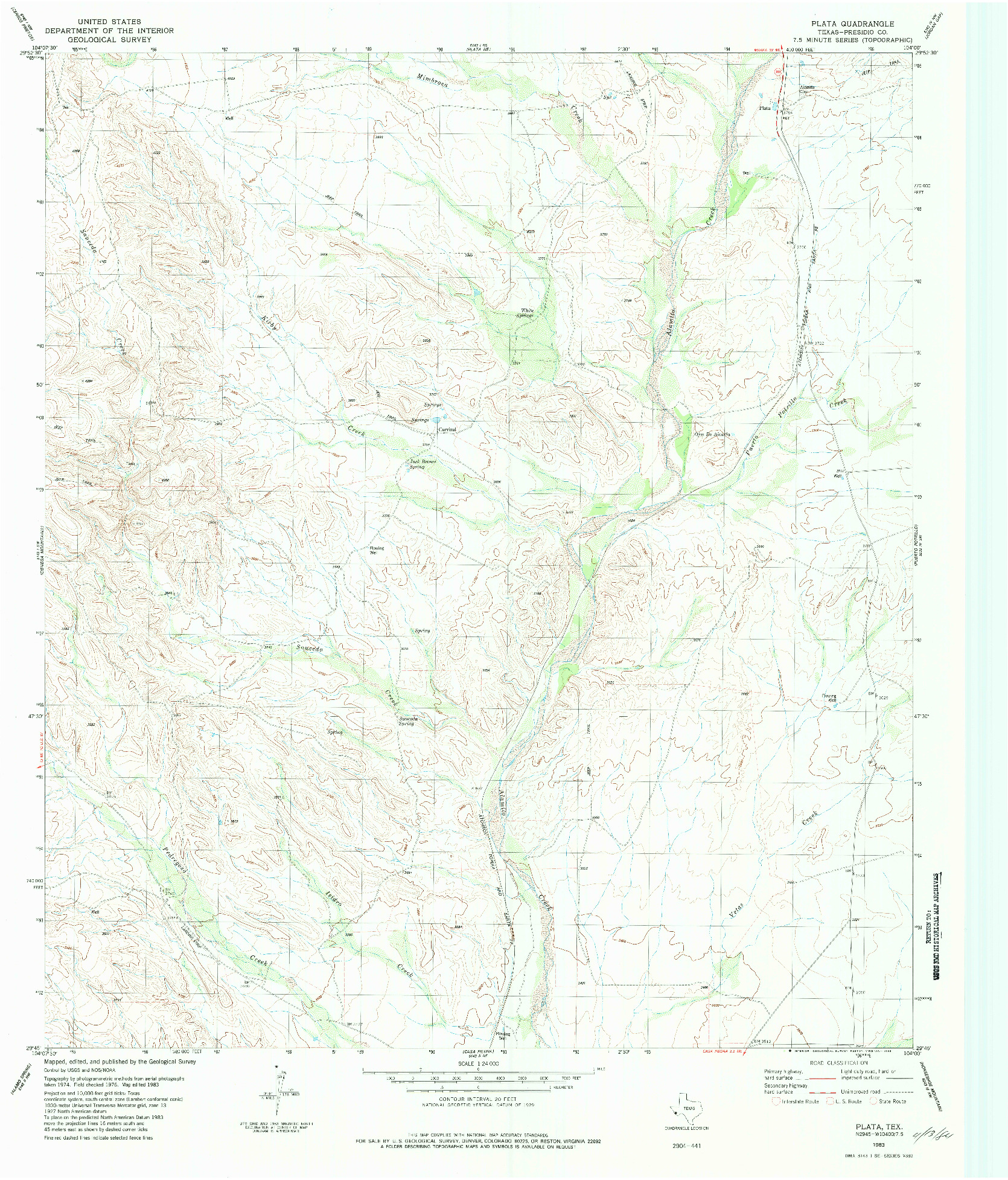 USGS 1:24000-SCALE QUADRANGLE FOR PLATA, TX 1983