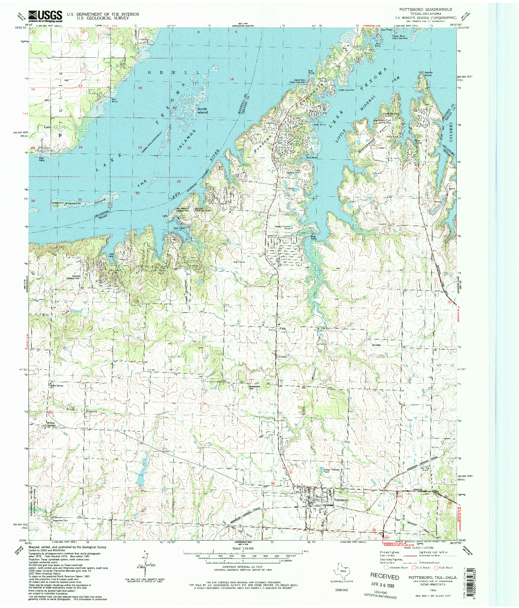 USGS 1:24000-SCALE QUADRANGLE FOR POTTSBORO, TX 1982