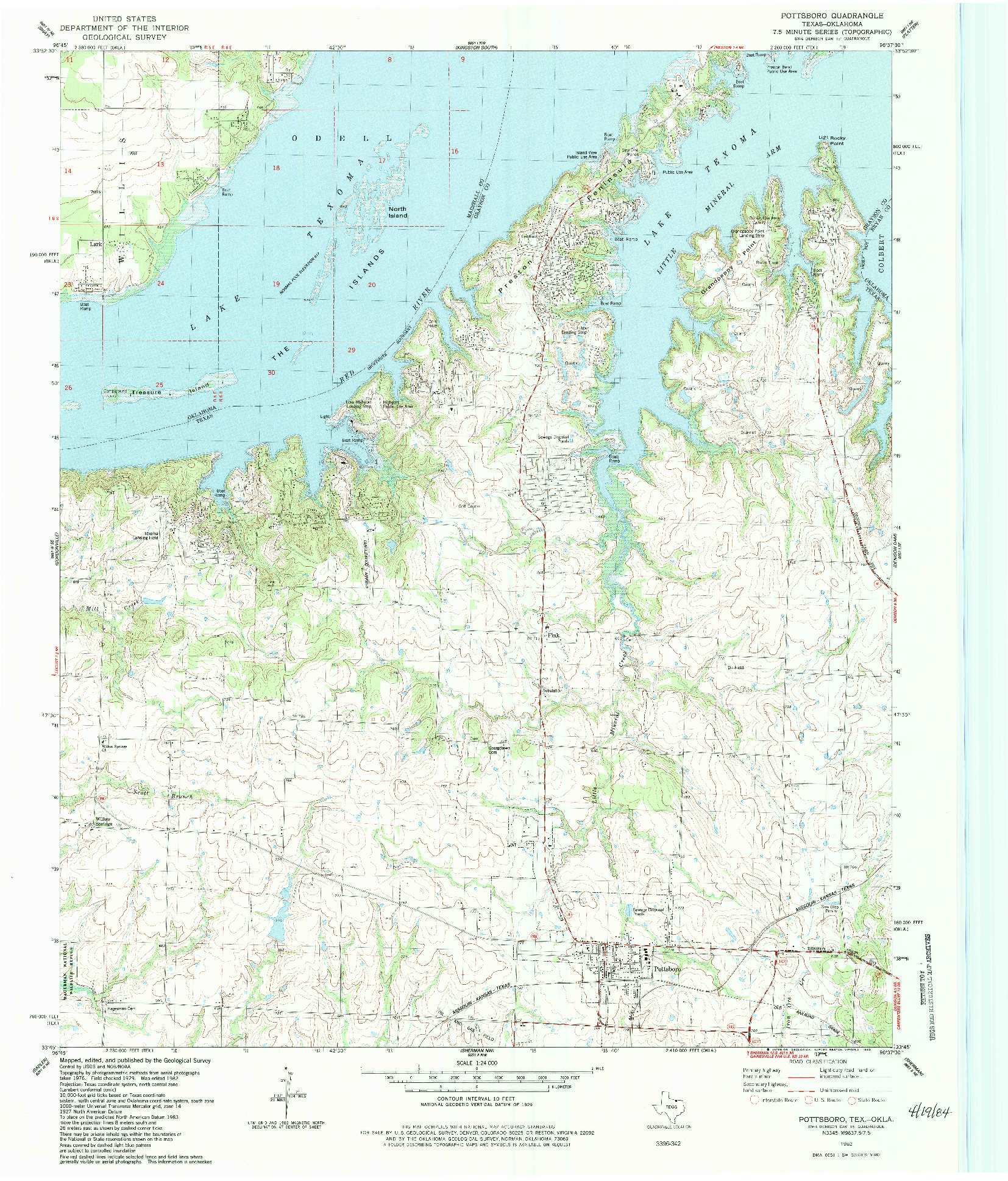 USGS 1:24000-SCALE QUADRANGLE FOR POTTSBORO, TX 1982