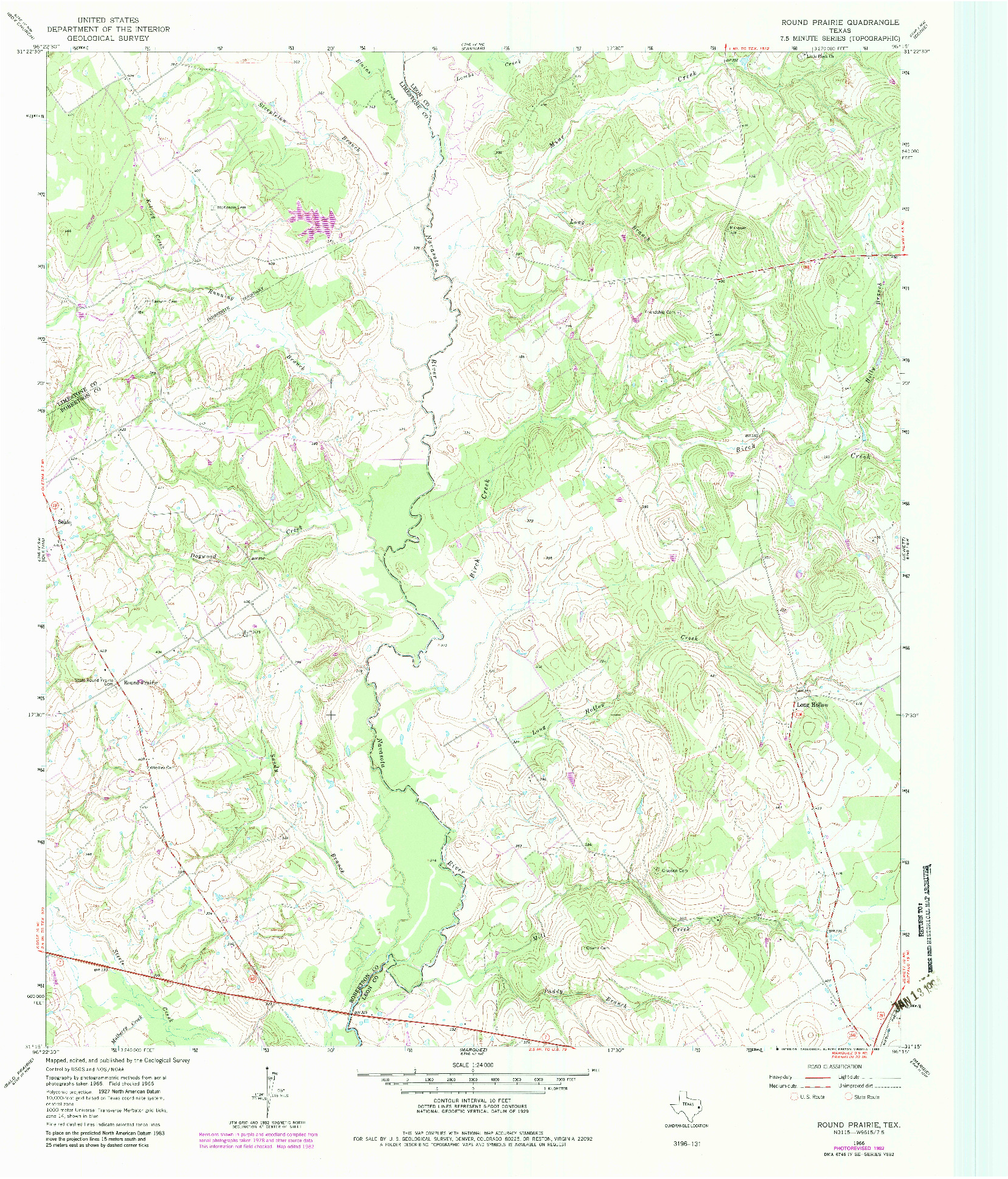 USGS 1:24000-SCALE QUADRANGLE FOR ROUND PRAIRIE, TX 1966