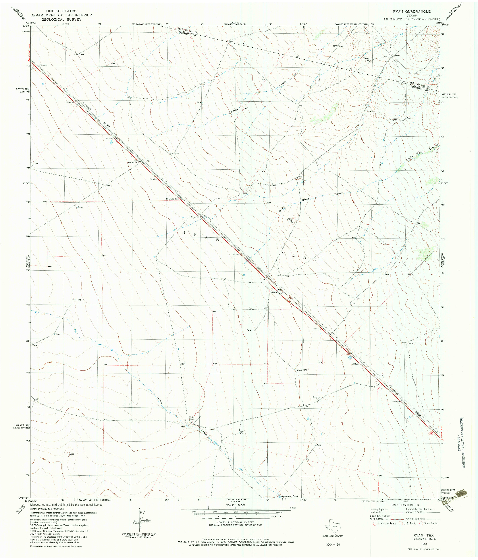 USGS 1:24000-SCALE QUADRANGLE FOR RYAN, TX 1983
