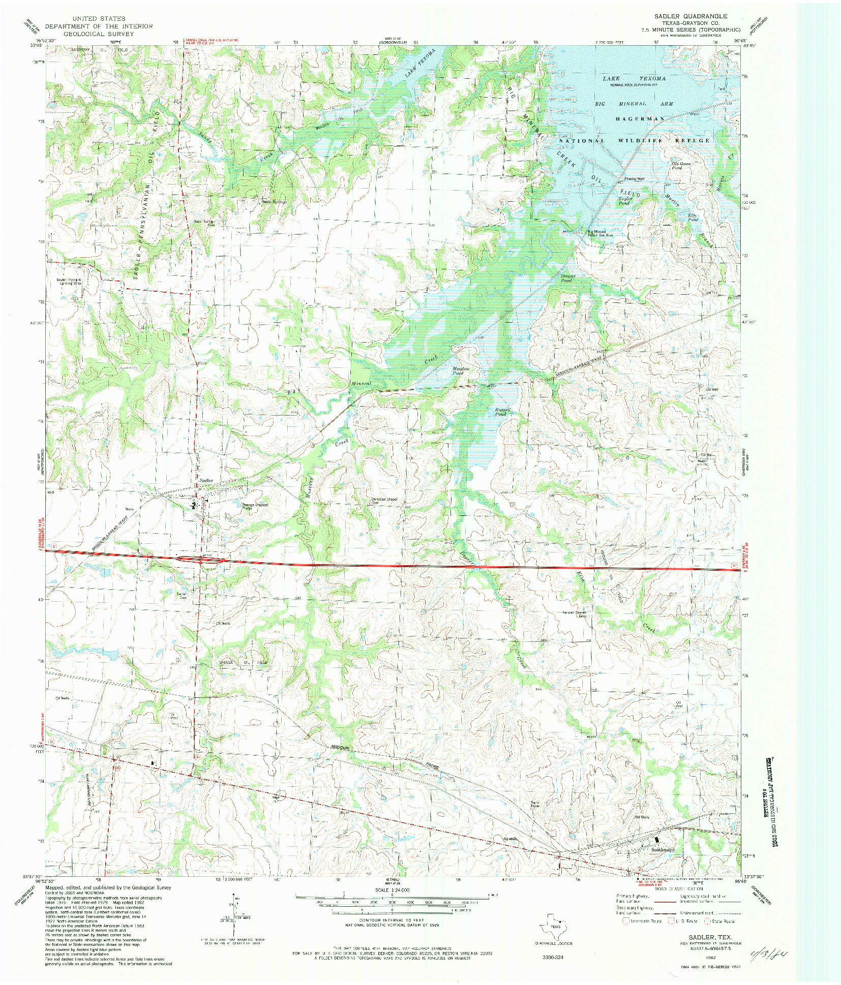 USGS 1:24000-SCALE QUADRANGLE FOR SADLER, TX 1982